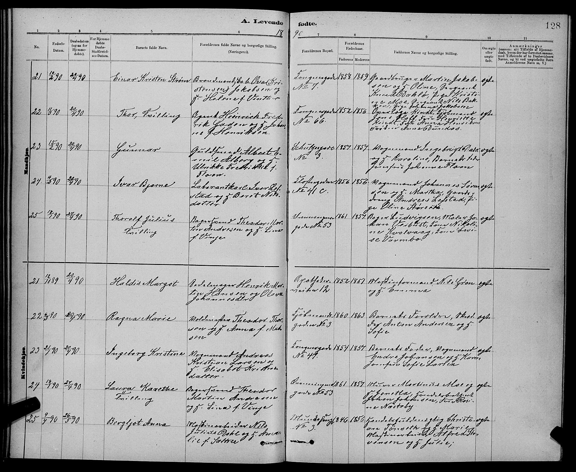 Ministerialprotokoller, klokkerbøker og fødselsregistre - Sør-Trøndelag, AV/SAT-A-1456/601/L0092: Parish register (copy) no. 601C10, 1884-1897, p. 128