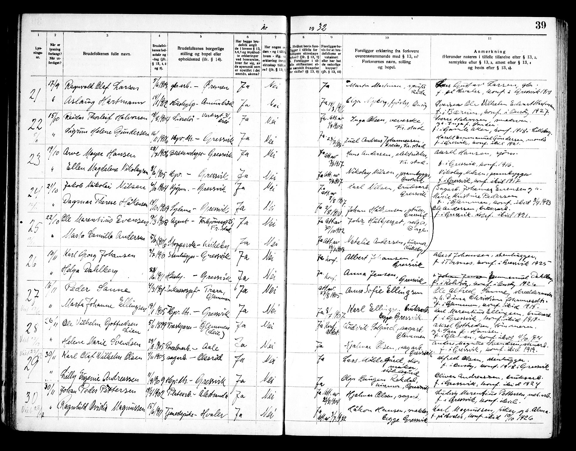 Onsøy prestekontor Kirkebøker, SAO/A-10914/H/Hb/L0001: Banns register no. II 1, 1919-1949, p. 39