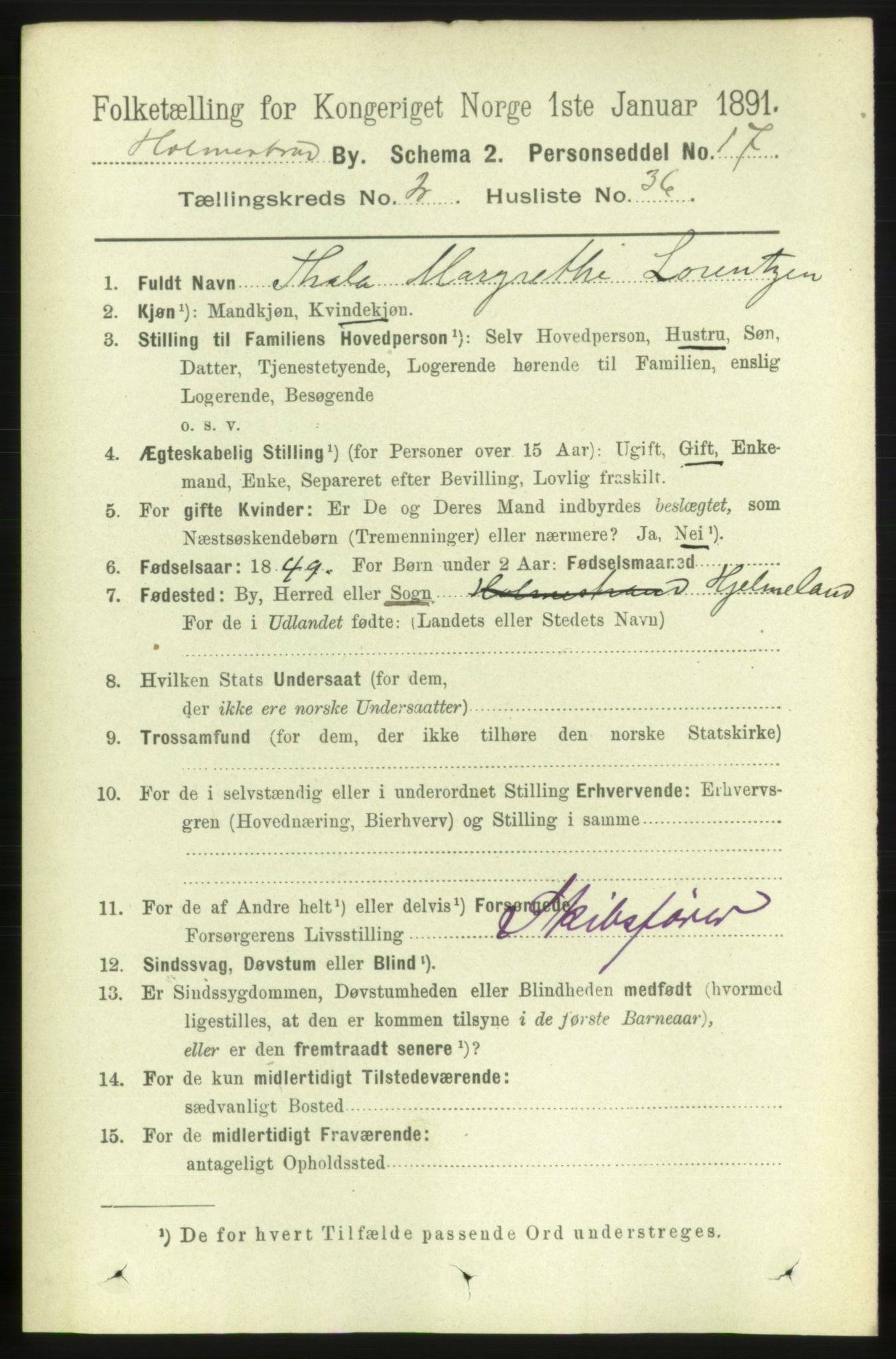 RA, 1891 census for 0702 Holmestrand, 1891, p. 1531