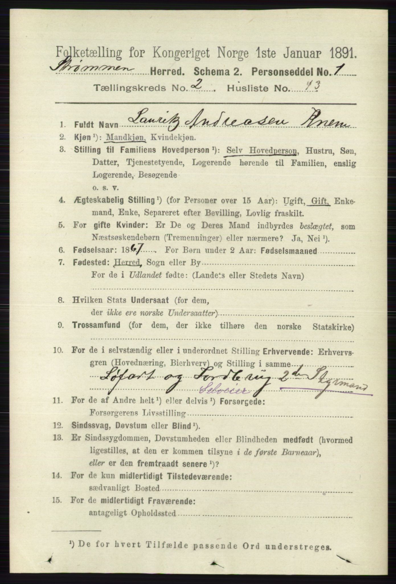 RA, 1891 census for 0711 Strømm, 1891, p. 956