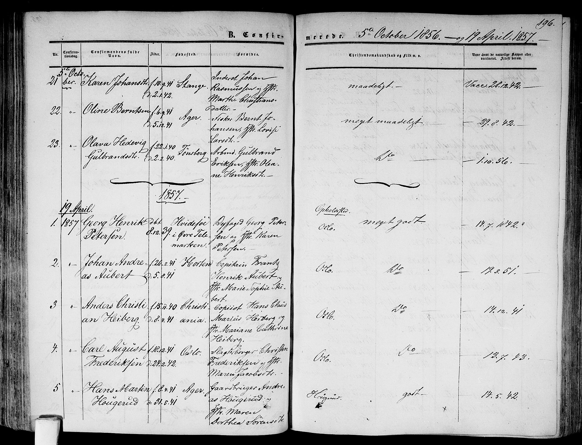 Gamlebyen prestekontor Kirkebøker, AV/SAO-A-10884/F/Fa/L0004: Parish register (official) no. 4, 1850-1857, p. 196