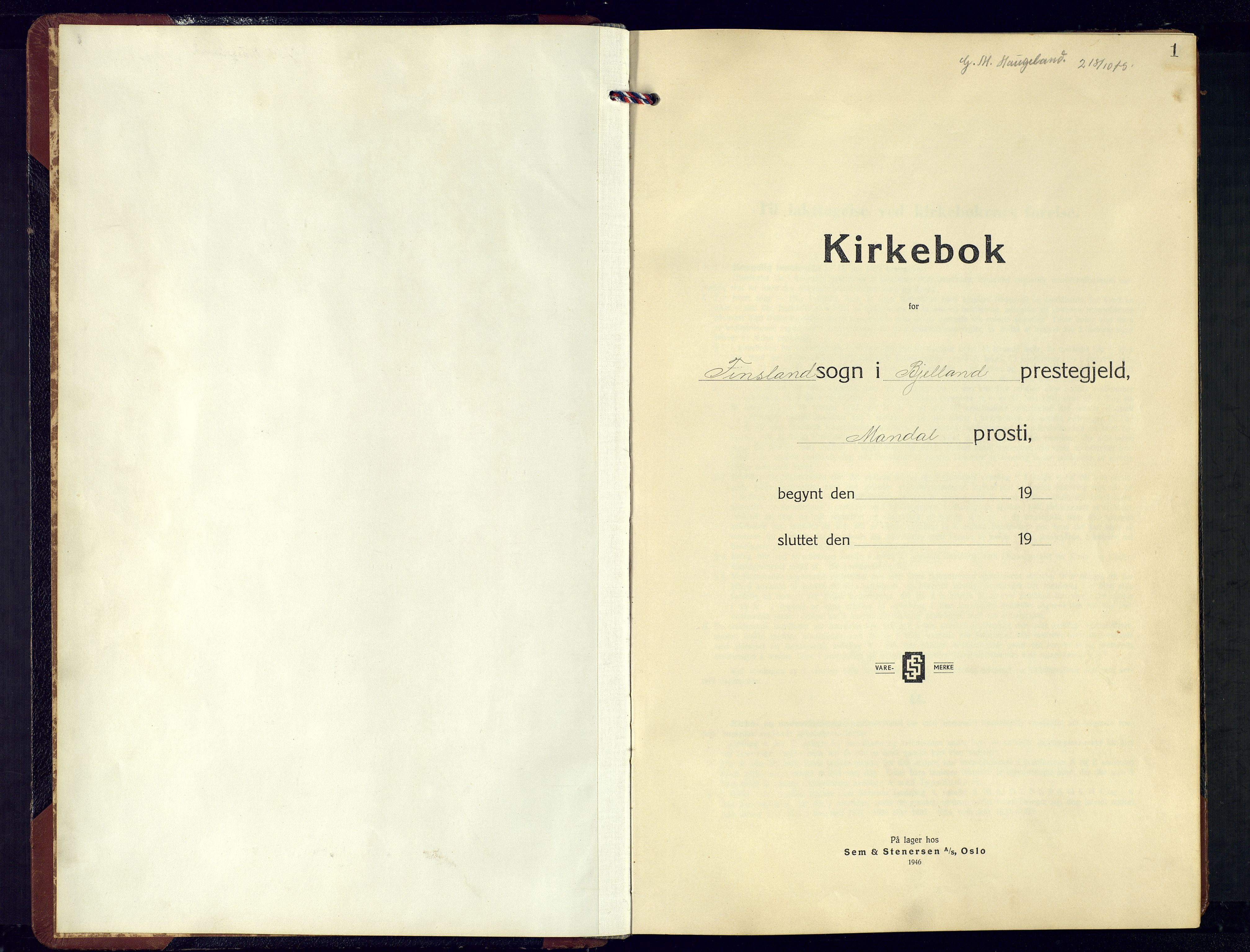 Bjelland sokneprestkontor, AV/SAK-1111-0005/F/Fb/Fbb/L0007: Parish register (copy) no. B-7, 1947-1979, p. 1