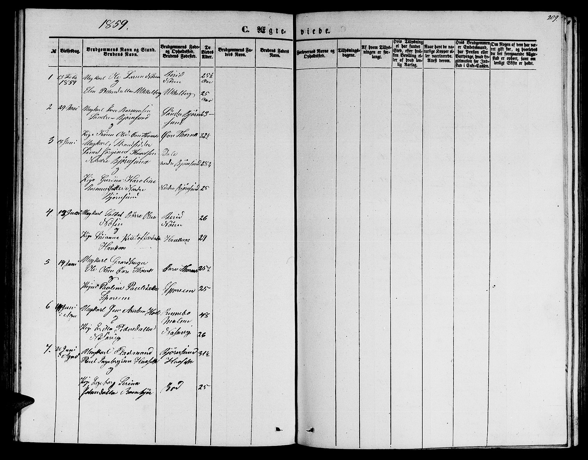 Ministerialprotokoller, klokkerbøker og fødselsregistre - Møre og Romsdal, SAT/A-1454/565/L0753: Parish register (copy) no. 565C02, 1845-1870, p. 209