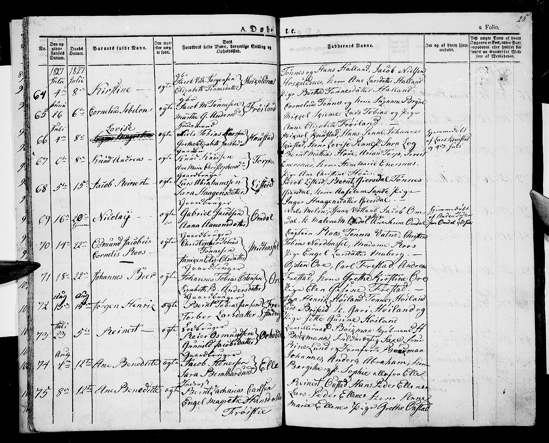 Lista sokneprestkontor, AV/SAK-1111-0027/F/Fa/L0008: Parish register (official) no. A 8, 1823-1835, p. 25