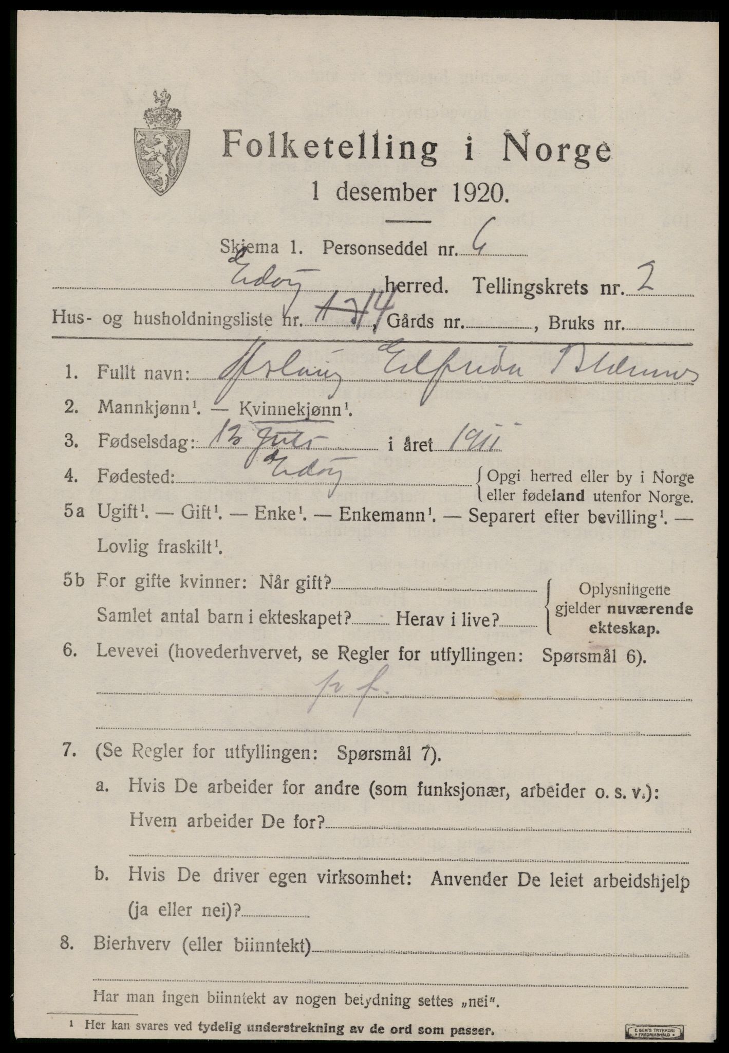 SAT, 1920 census for Edøy, 1920, p. 918