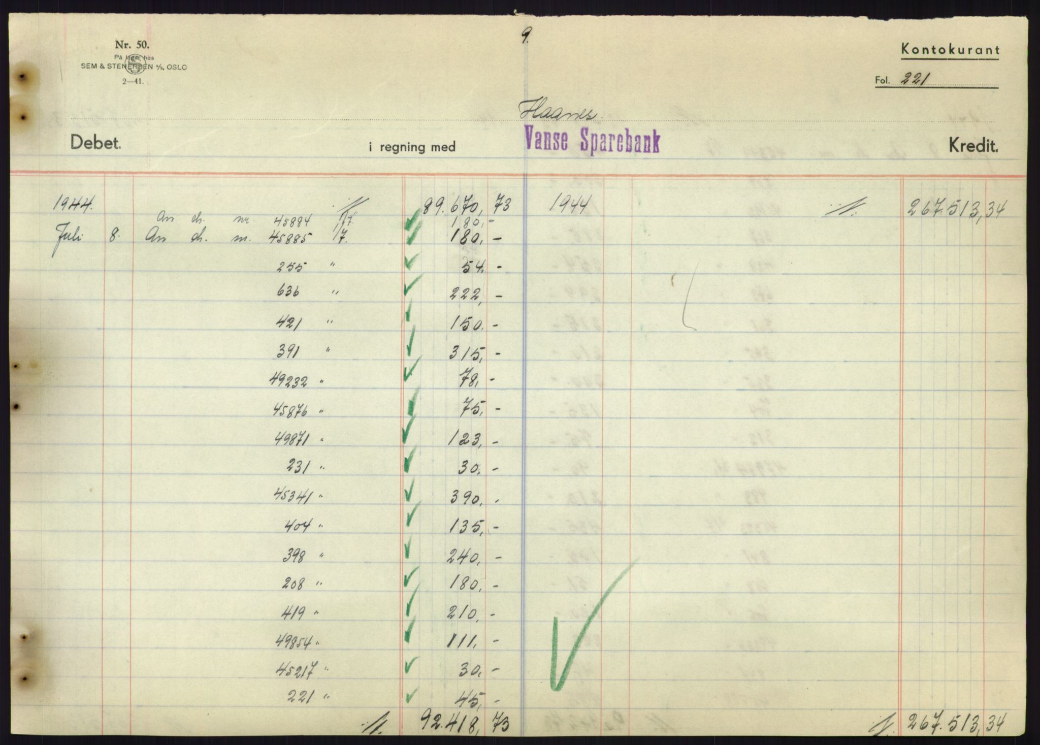 Forsvarsdepartementet, 10. kontor / Oppgjørskontoret, AV/RA-RAFA-1225/D/Db/L0180: Lista oppgjørskontor, 1942-1952, p. 2207