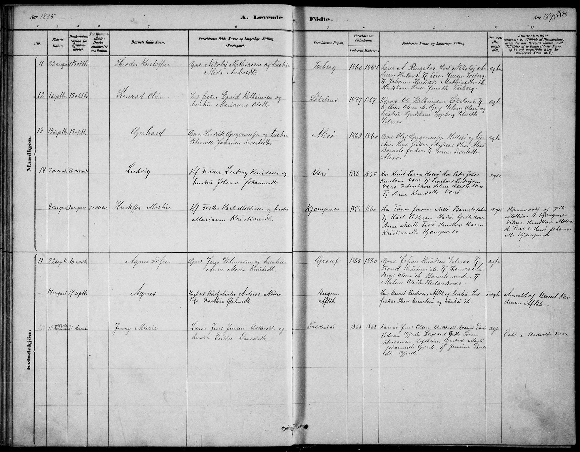 Askvoll sokneprestembete, AV/SAB-A-79501/H/Hab/Habb/L0001: Parish register (copy) no. B 1, 1879-1909, p. 58