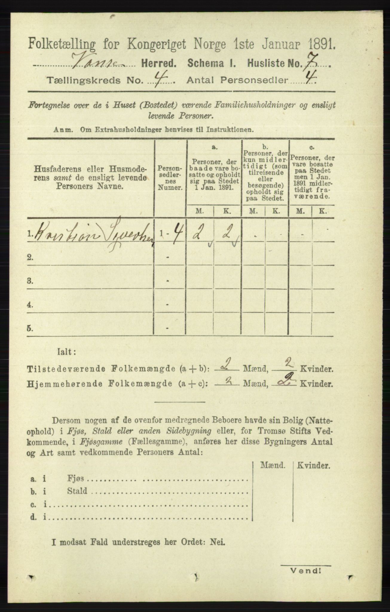 RA, 1891 census for 1041 Vanse, 1891, p. 2046