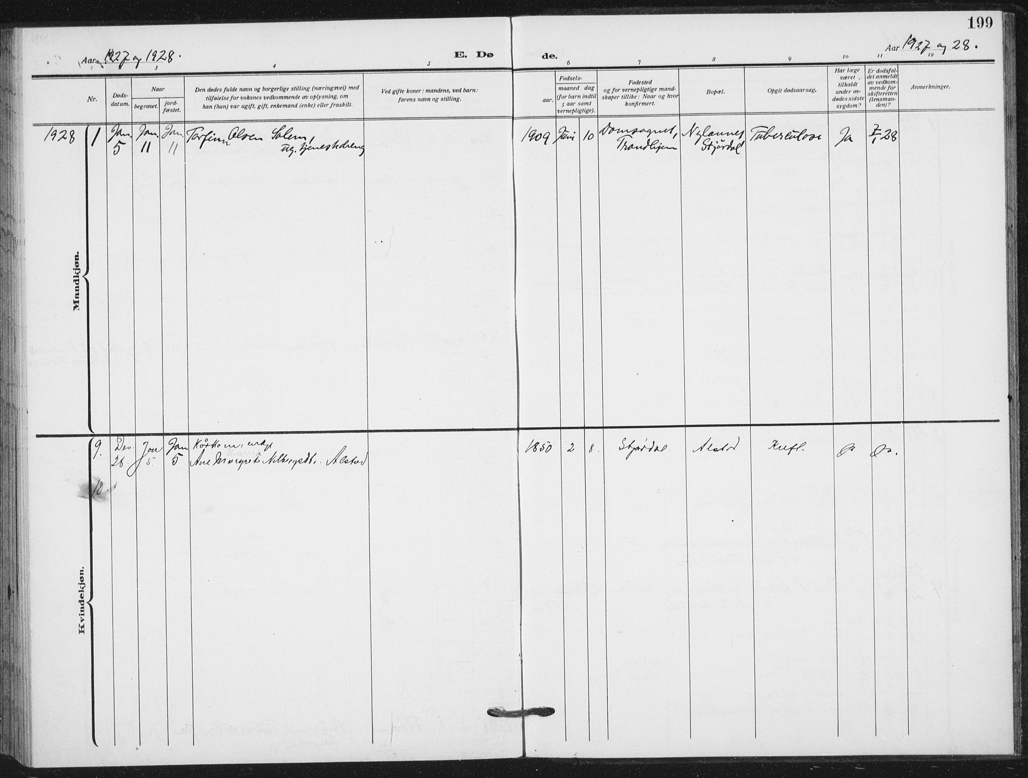 Ministerialprotokoller, klokkerbøker og fødselsregistre - Nord-Trøndelag, SAT/A-1458/712/L0102: Parish register (official) no. 712A03, 1916-1929, p. 199