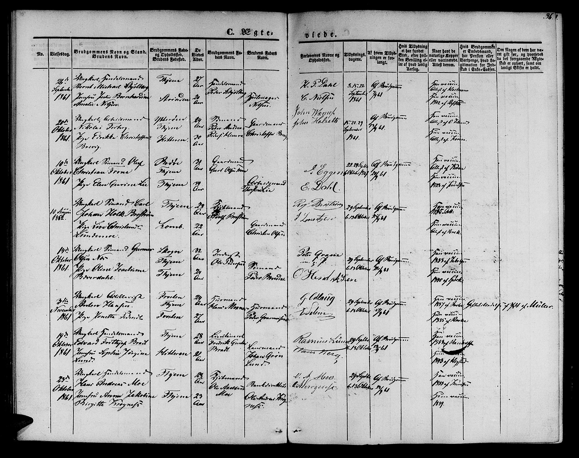 Ministerialprotokoller, klokkerbøker og fødselsregistre - Sør-Trøndelag, AV/SAT-A-1456/602/L0111: Parish register (official) no. 602A09, 1844-1867, p. 96