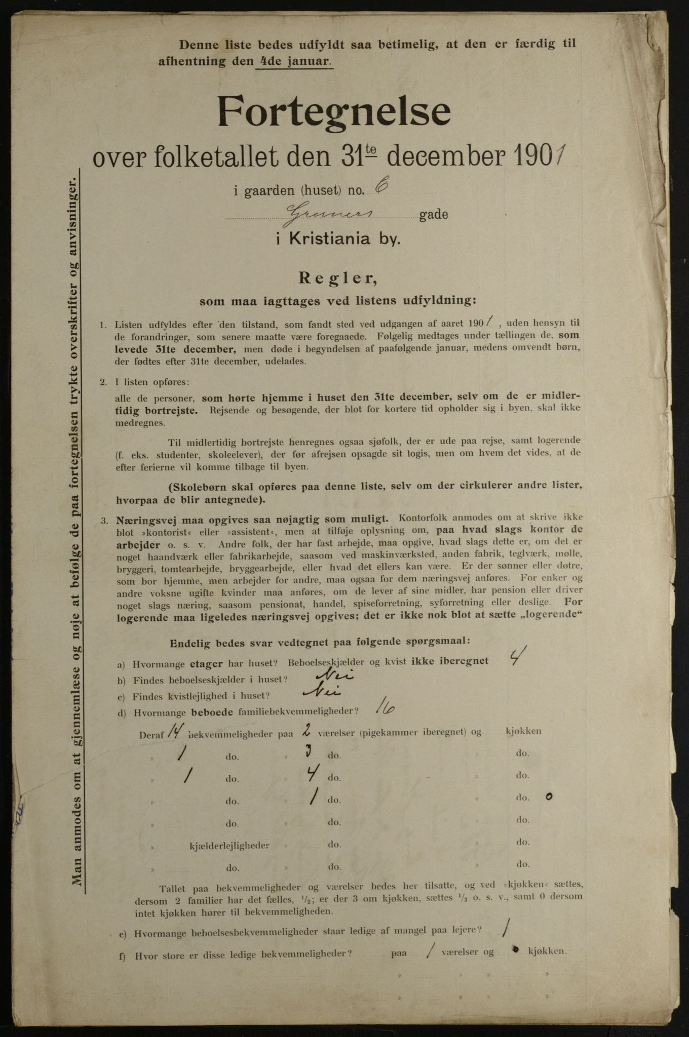 OBA, Municipal Census 1901 for Kristiania, 1901, p. 4995