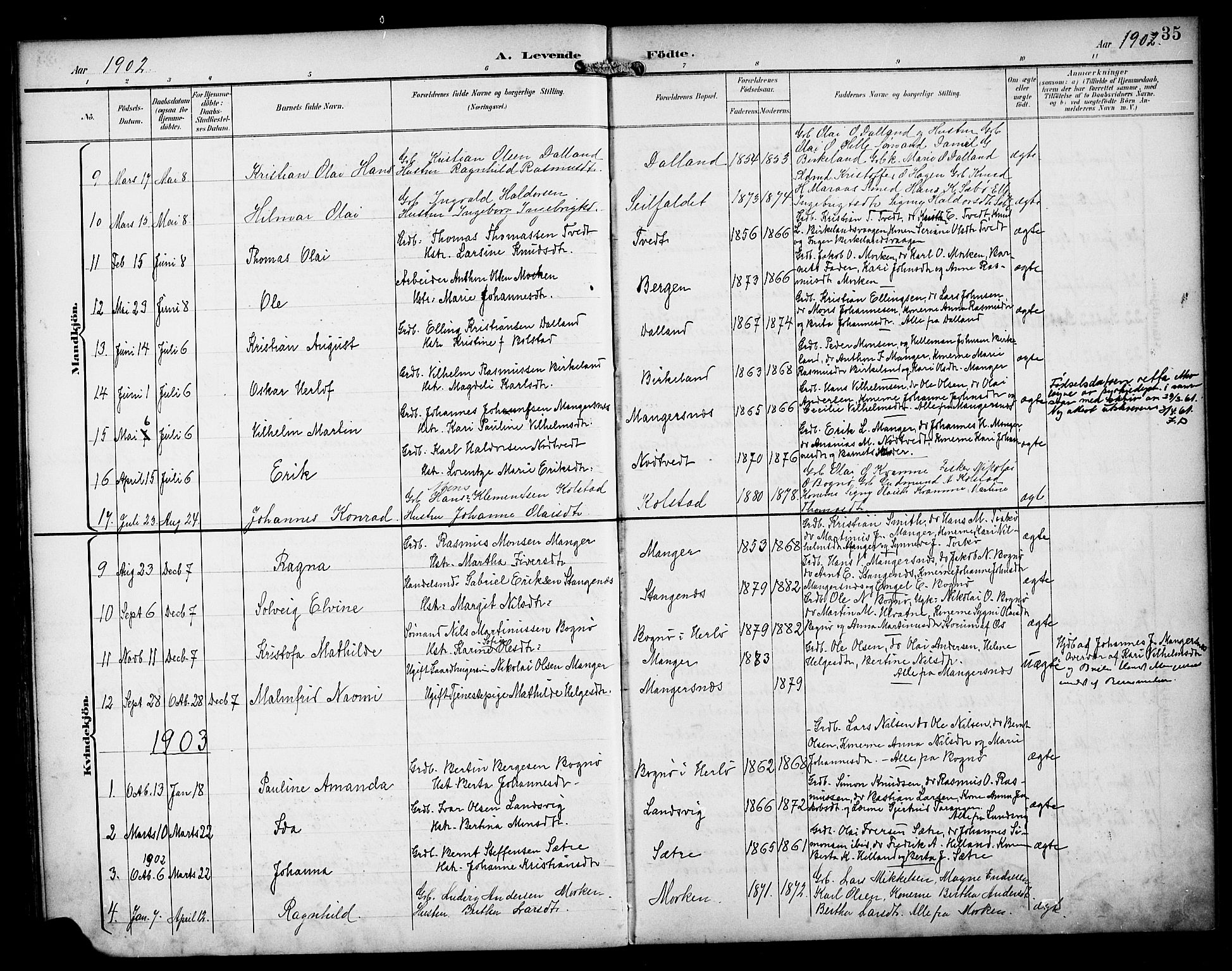 Manger sokneprestembete, SAB/A-76801/H/Haa: Parish register (official) no. B 2, 1893-1906, p. 35