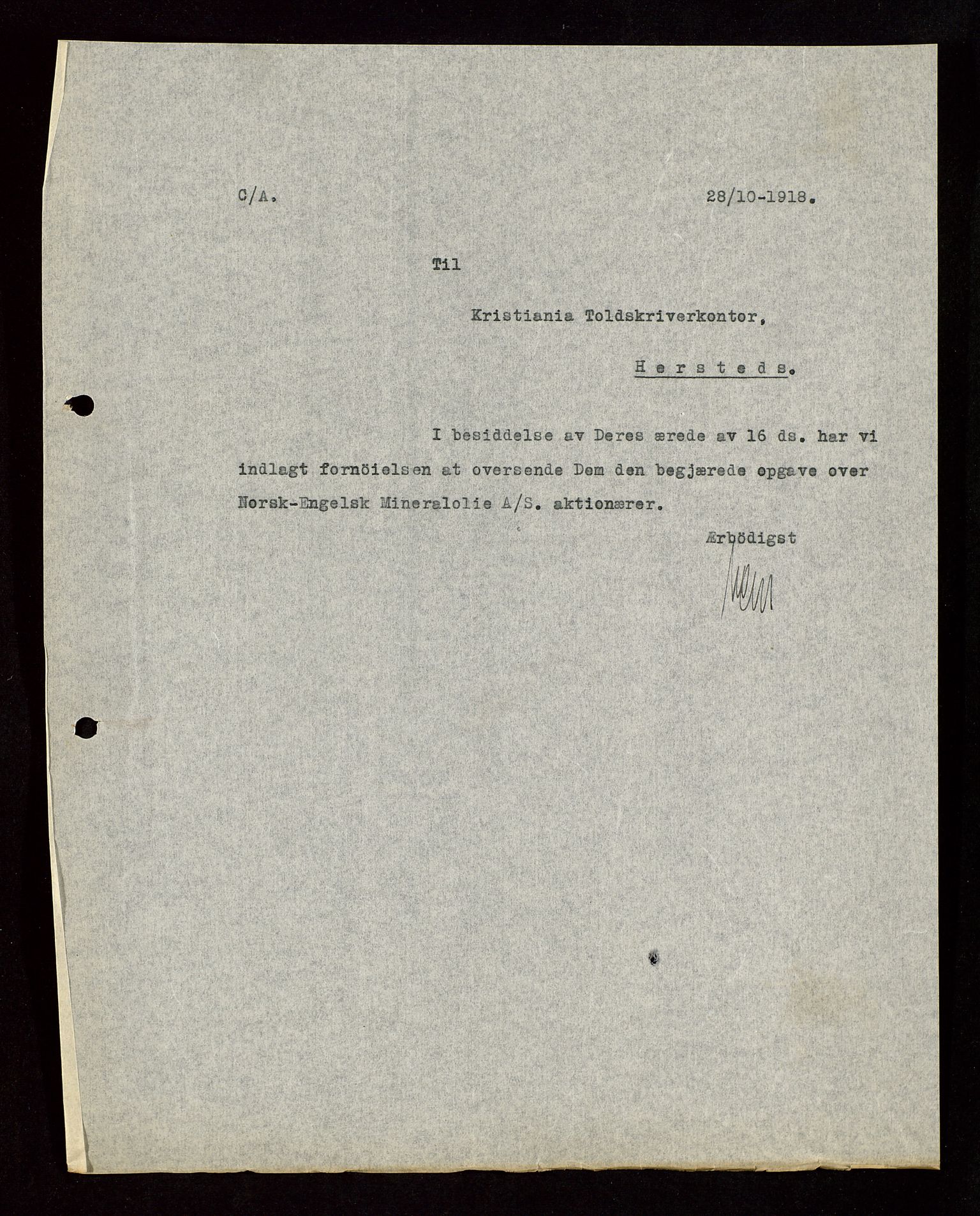 Pa 1521 - A/S Norske Shell, AV/SAST-A-101915/E/Ea/Eaa/L0003: Sjefskorrespondanse, 1918, p. 98