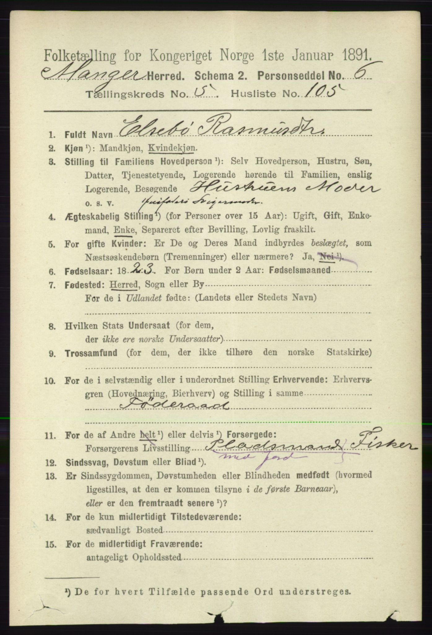 RA, 1891 census for 1261 Manger, 1891, p. 3307