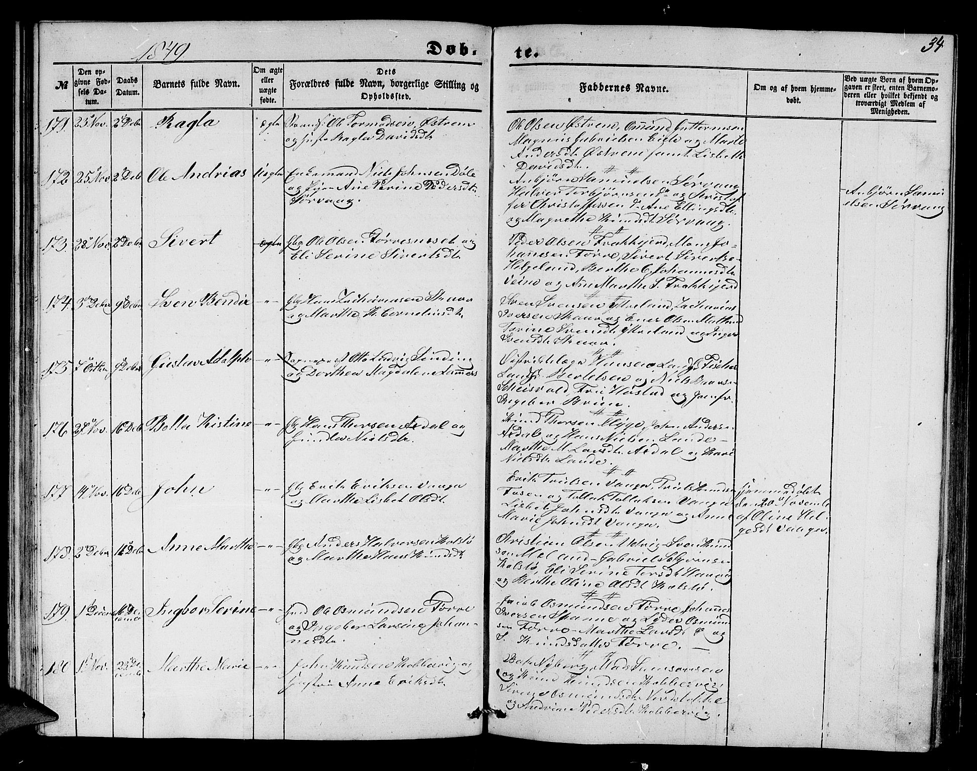 Avaldsnes sokneprestkontor, AV/SAST-A -101851/H/Ha/Hab/L0002: Parish register (copy) no. B 2, 1848-1856, p. 34