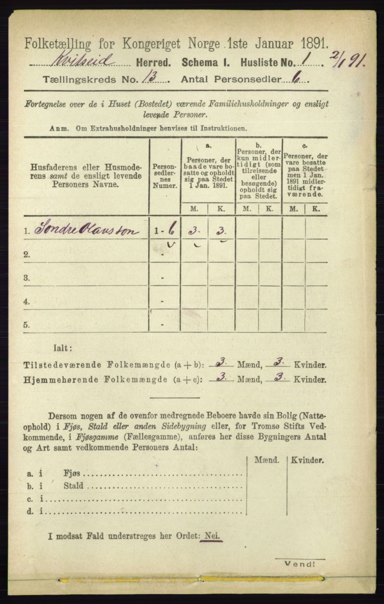 RA, 1891 census for 0829 Kviteseid, 1891, p. 3040