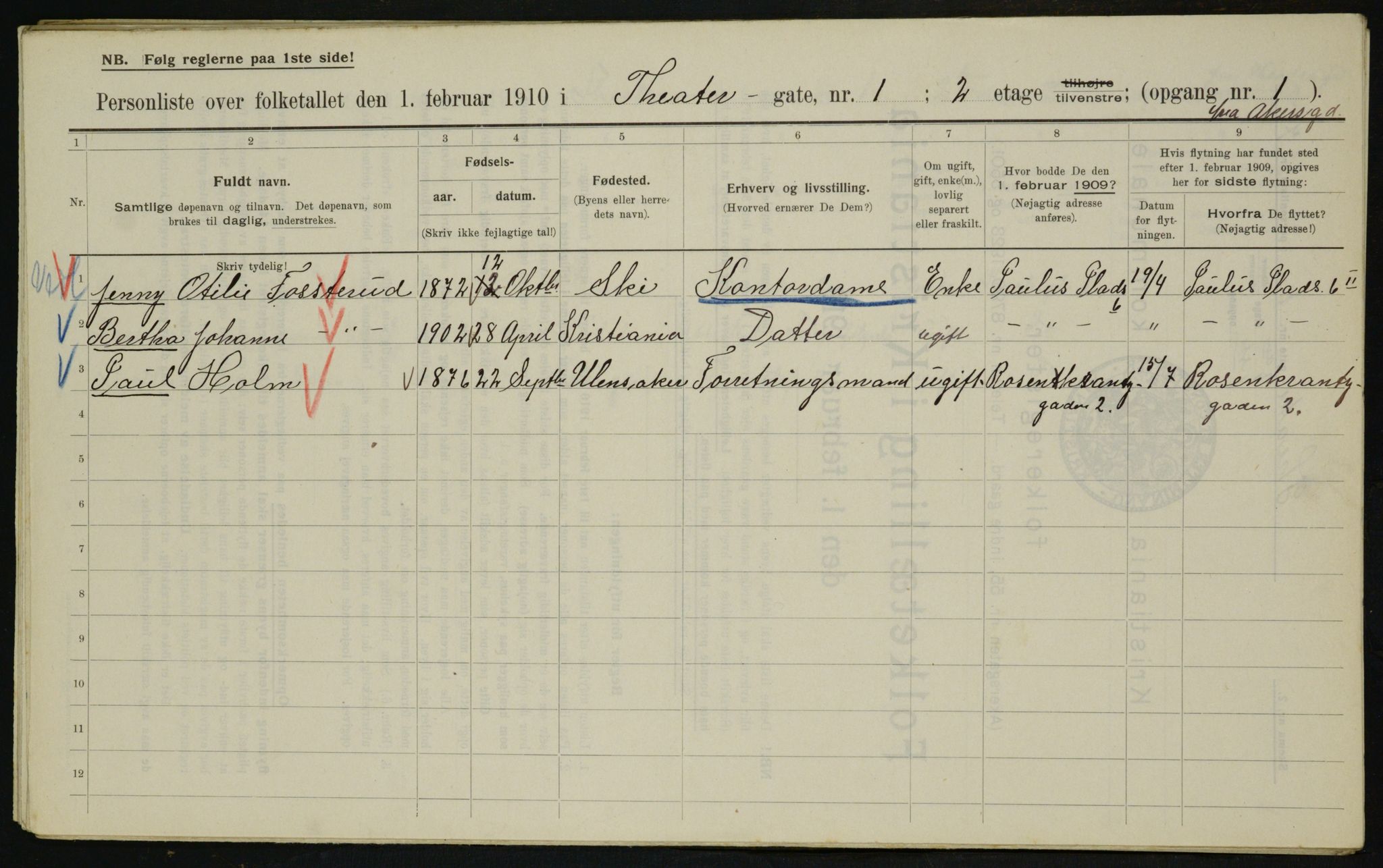 OBA, Municipal Census 1910 for Kristiania, 1910, p. 101632