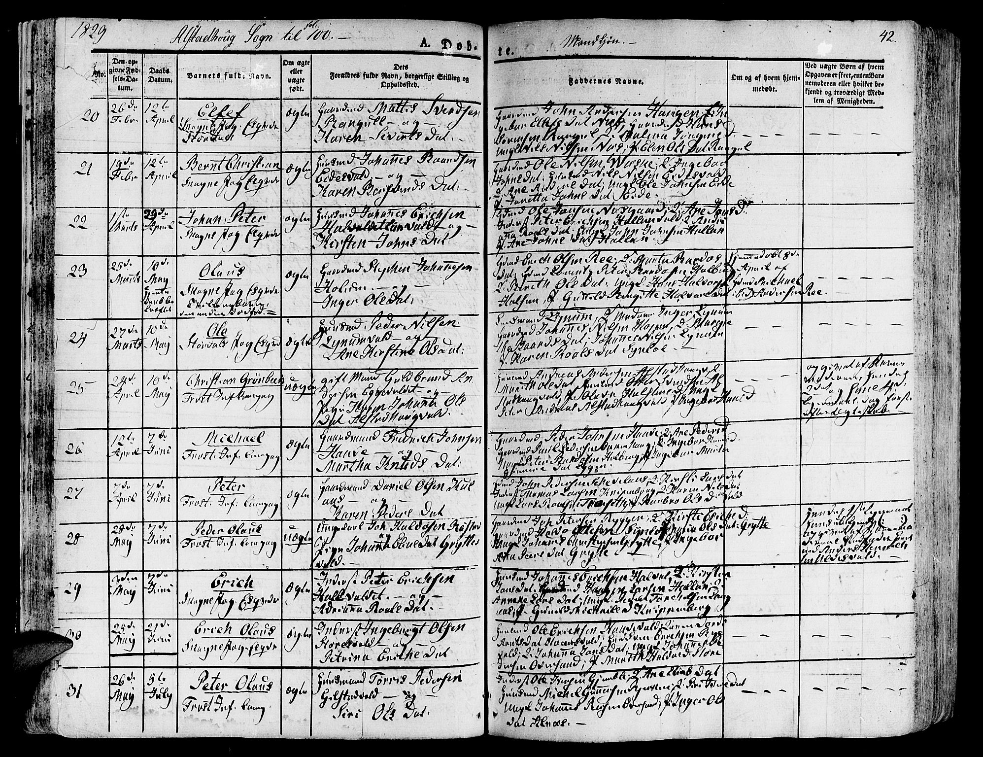 Ministerialprotokoller, klokkerbøker og fødselsregistre - Nord-Trøndelag, AV/SAT-A-1458/717/L0152: Parish register (official) no. 717A05 /1, 1825-1836, p. 42