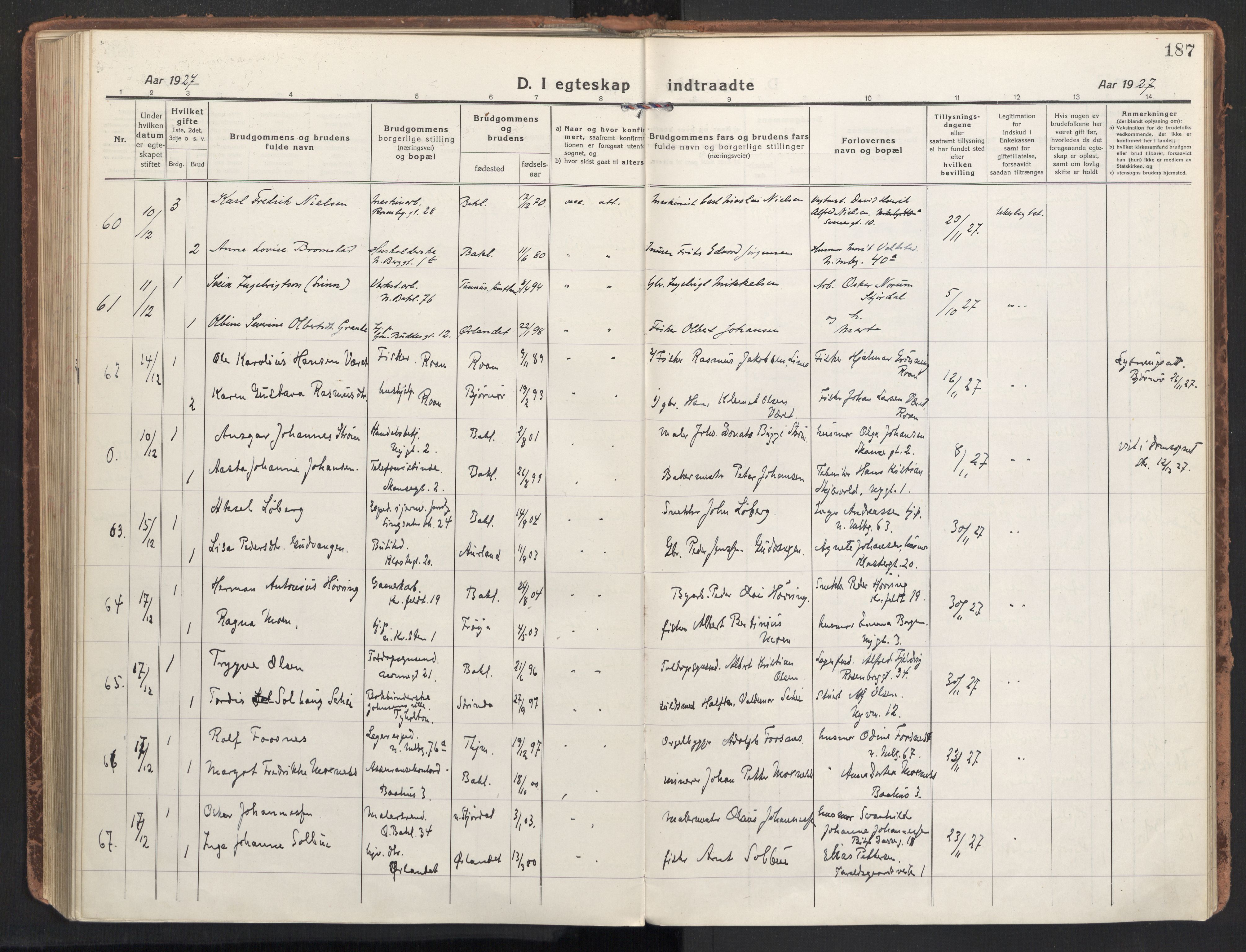 Ministerialprotokoller, klokkerbøker og fødselsregistre - Sør-Trøndelag, AV/SAT-A-1456/604/L0206: Parish register (official) no. 604A26, 1917-1931, p. 187