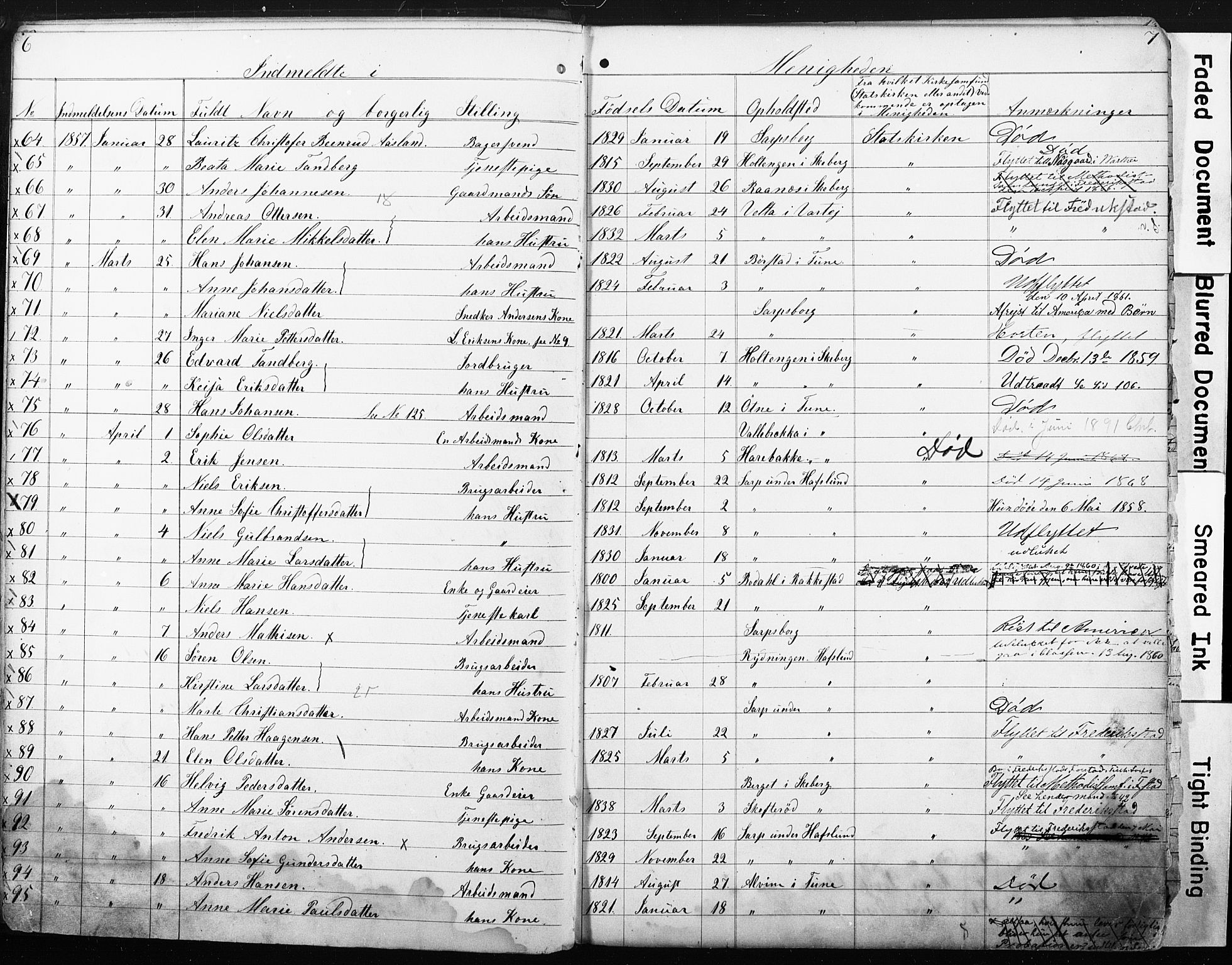 Sarpsborg metodistkirke, SAO/PAO-0233/A/L0001: Dissenter register no. 1, 1856-1875, p. 6-7