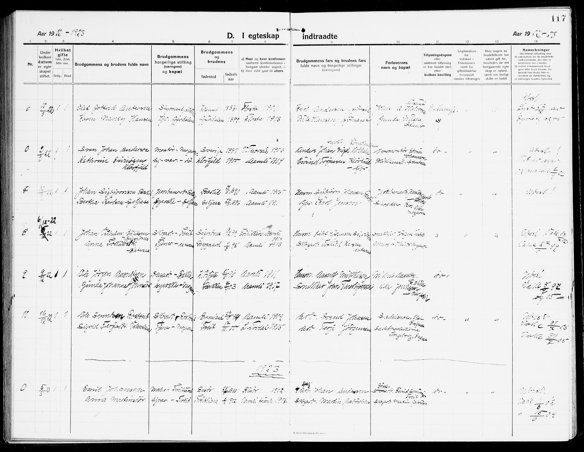Åmli sokneprestkontor, SAK/1111-0050/F/Fa/Fac/L0013: Parish register (official) no. A 13, 1914-1933, p. 117