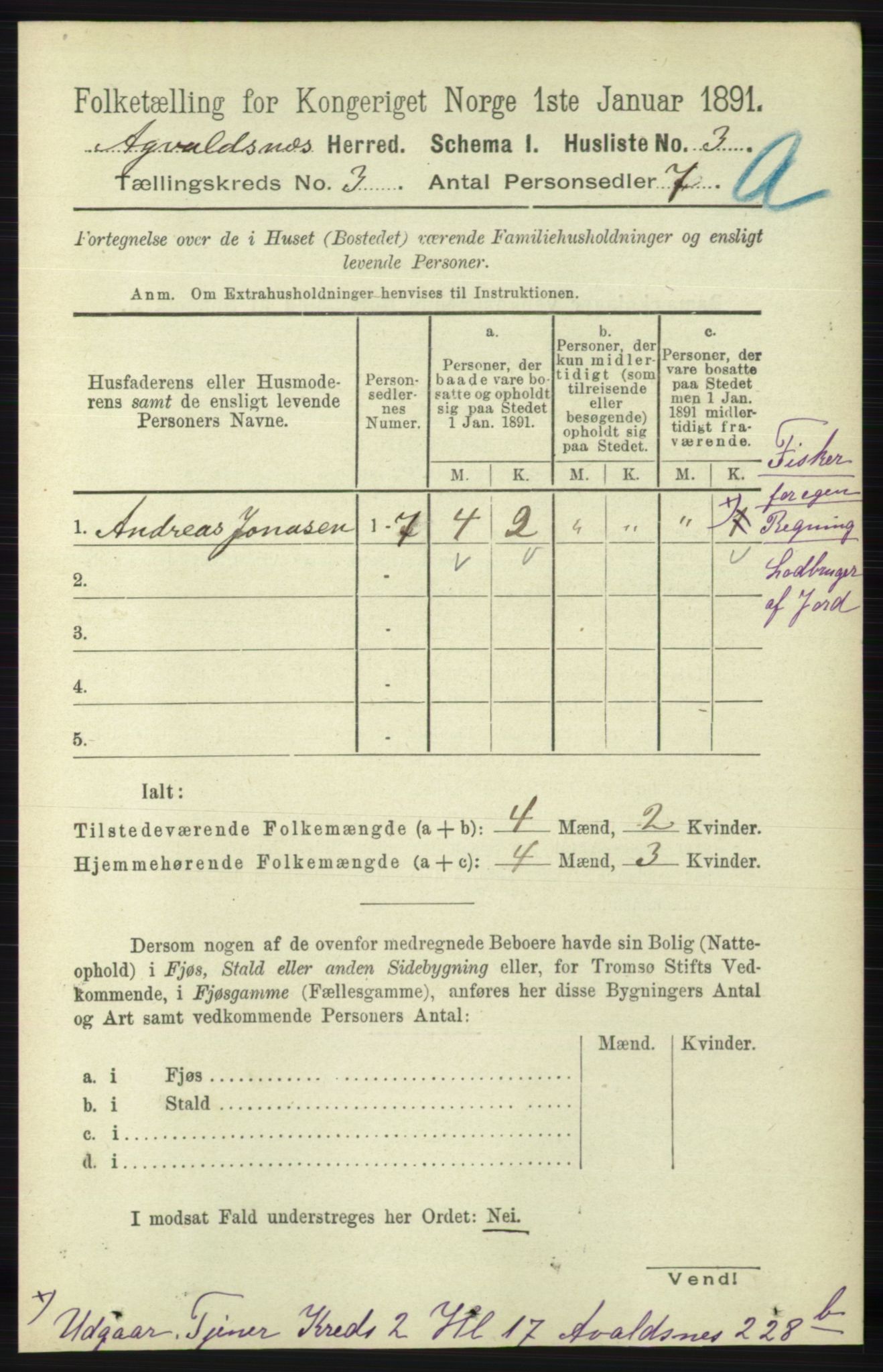 RA, 1891 census for 1147 Avaldsnes, 1891, p. 993