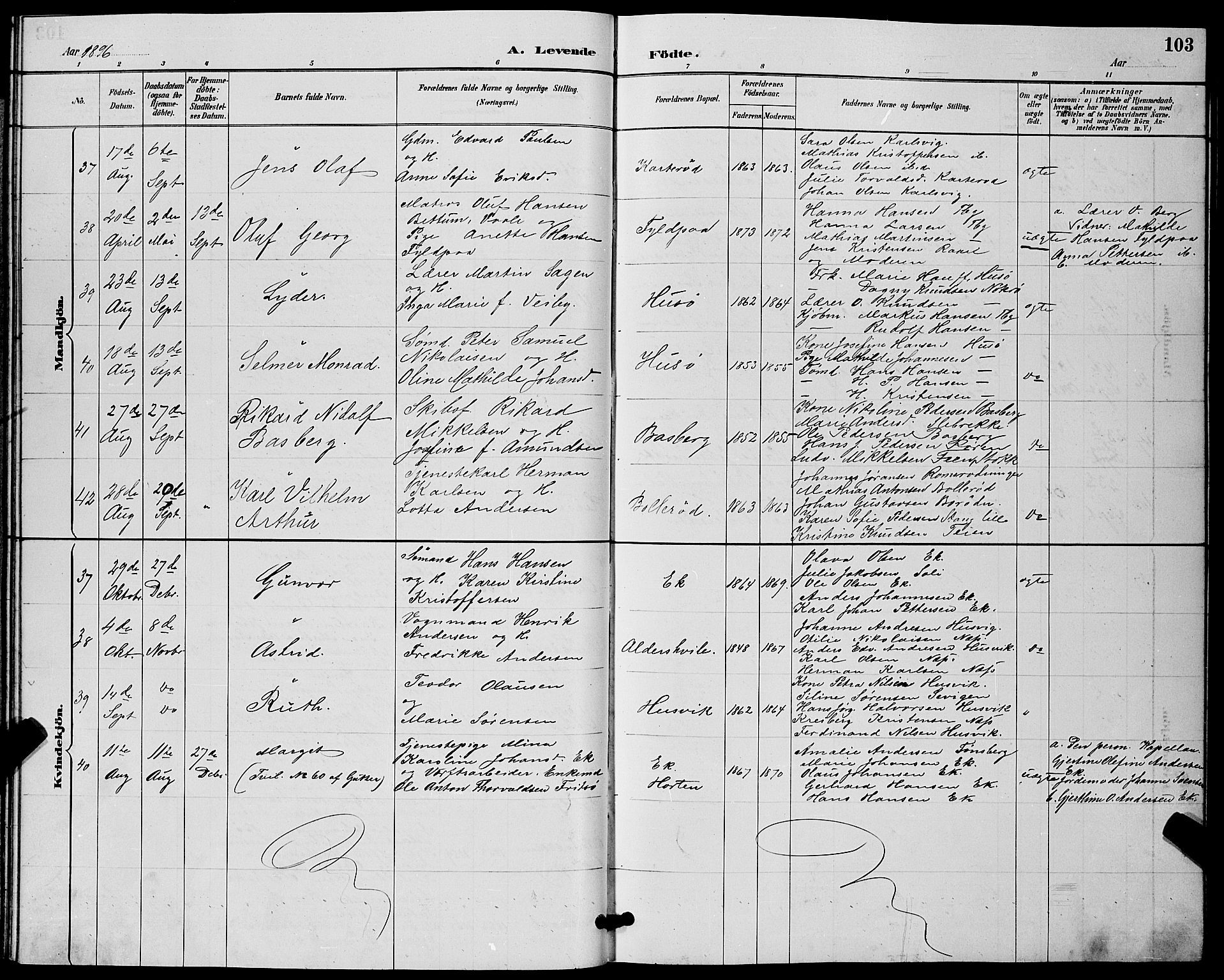 Sem kirkebøker, AV/SAKO-A-5/G/Gb/L0002: Parish register (copy) no. II 2, 1886-1899, p. 103