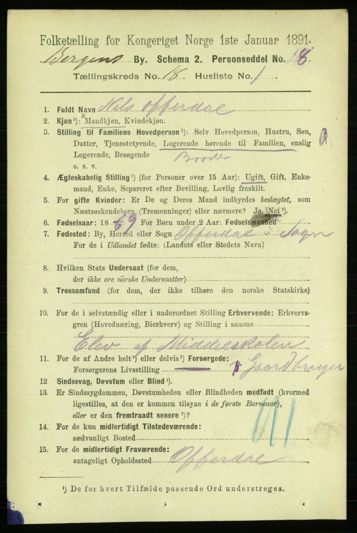 RA, 1891 Census for 1301 Bergen, 1891, p. 26061