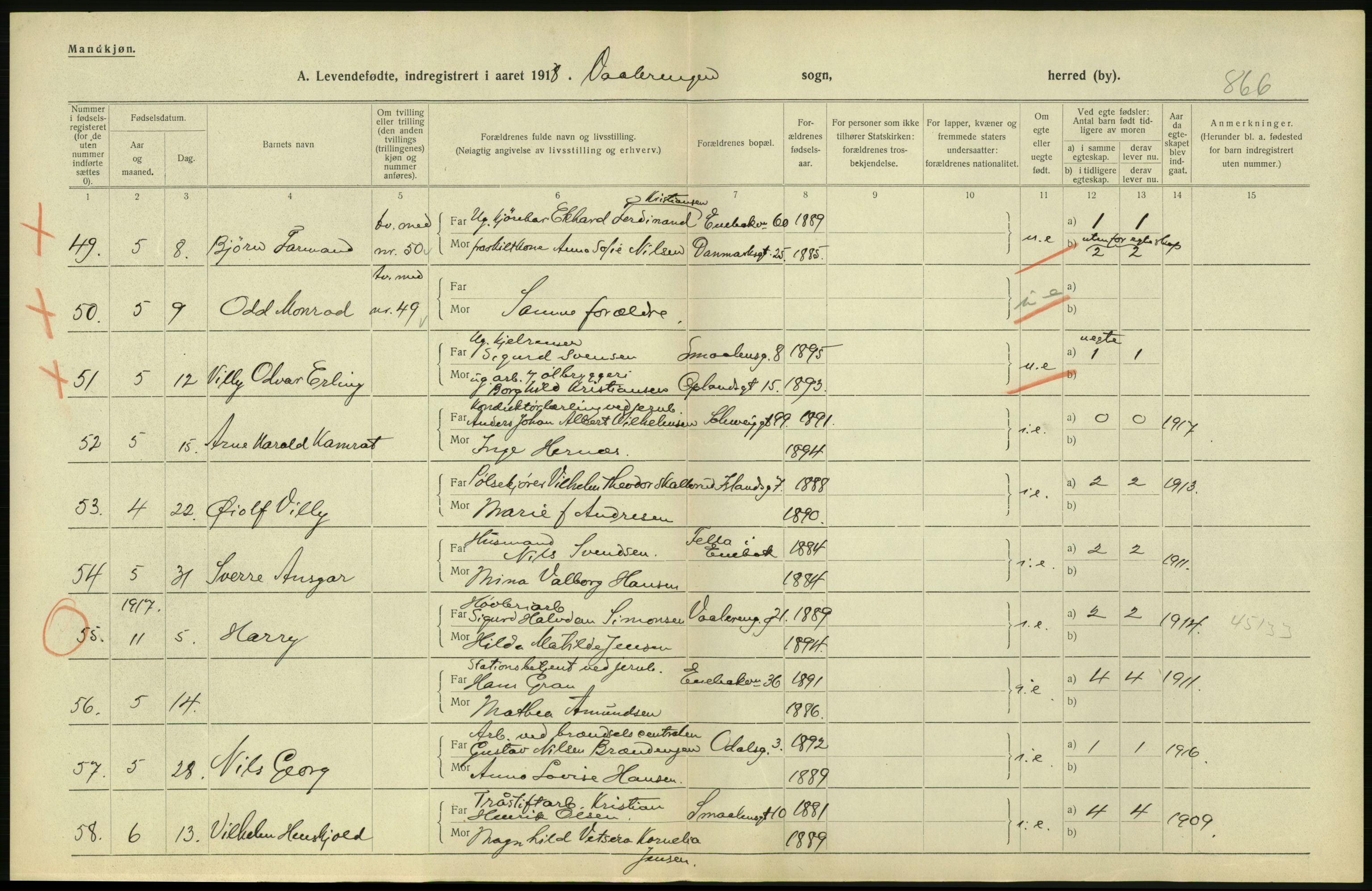 Statistisk sentralbyrå, Sosiodemografiske emner, Befolkning, AV/RA-S-2228/D/Df/Dfb/Dfbh/L0008: Kristiania: Levendefødte menn og kvinner., 1918, p. 374