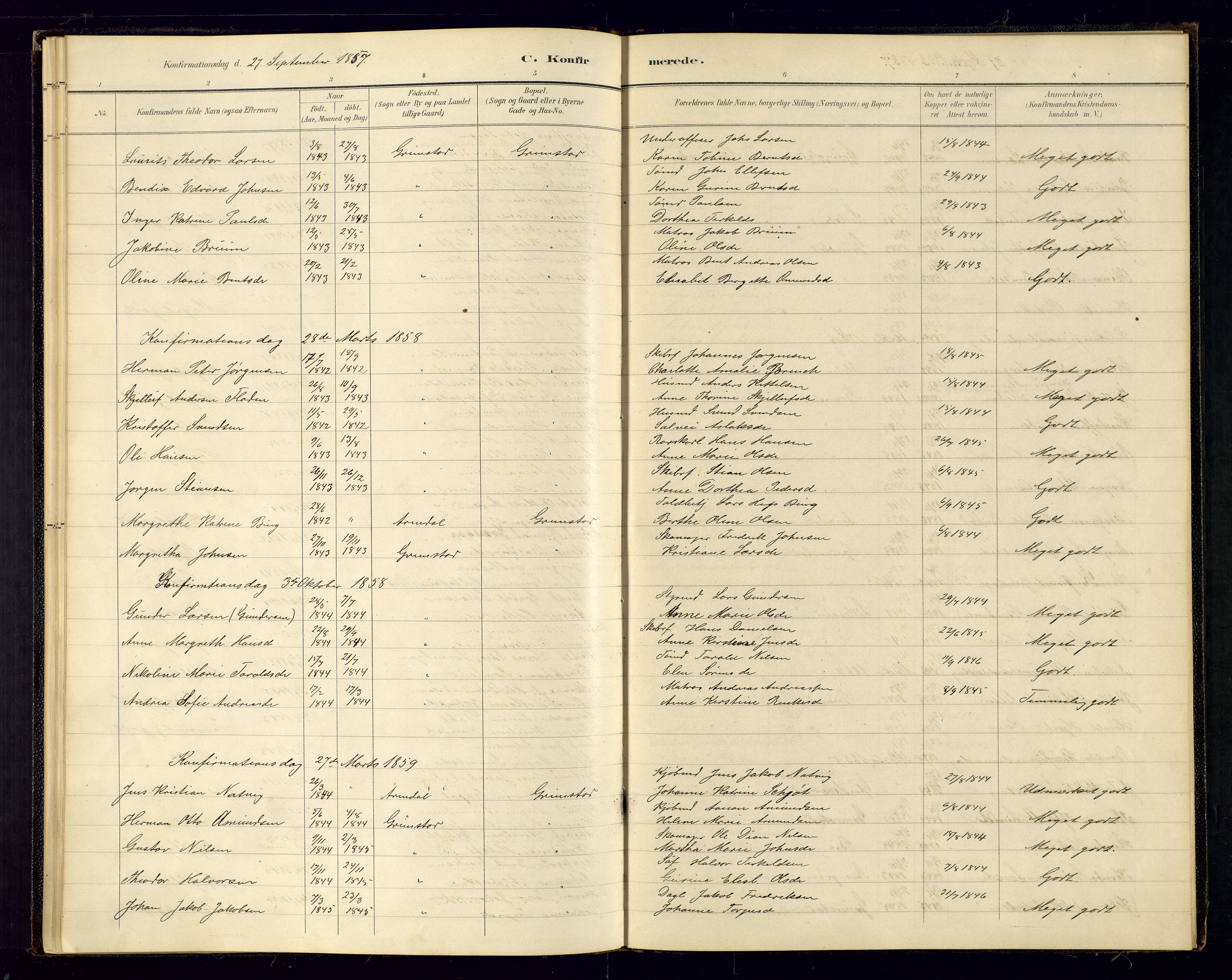 Grimstad sokneprestkontor, AV/SAK-1111-0017/F/Fa/L0001: Parish register (official) no. A 1a, 1850-1877