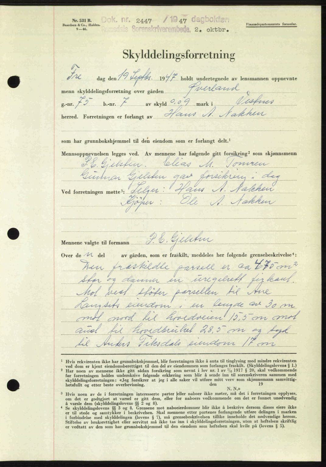 Romsdal sorenskriveri, SAT/A-4149/1/2/2C: Mortgage book no. A24, 1947-1947, Diary no: : 2447/1947