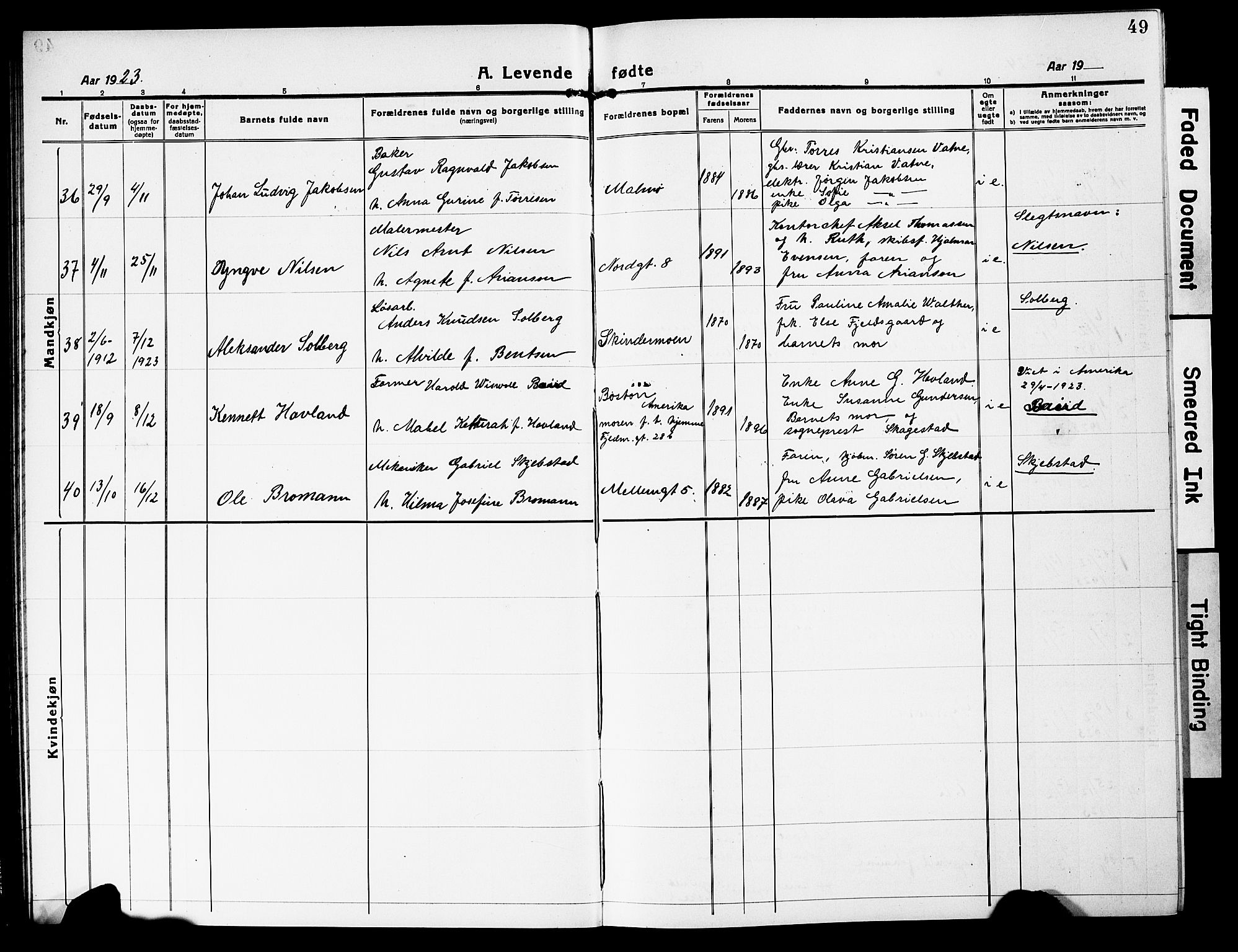 Mandal sokneprestkontor, AV/SAK-1111-0030/F/Fb/Fbc/L0001: Parish register (copy) no. B 1, 1918-1931, p. 49