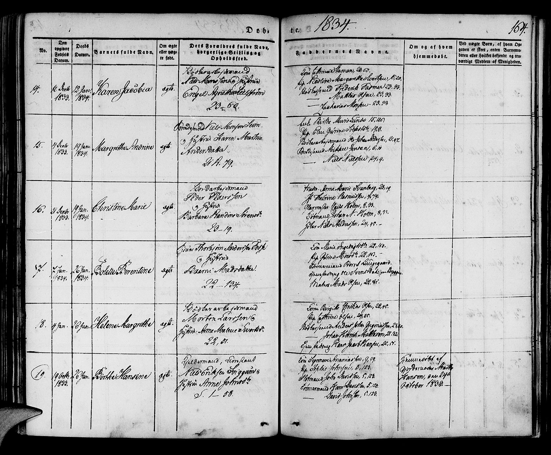 Korskirken sokneprestembete, SAB/A-76101/H/Haa/L0015: Parish register (official) no. B 1, 1833-1841, p. 164