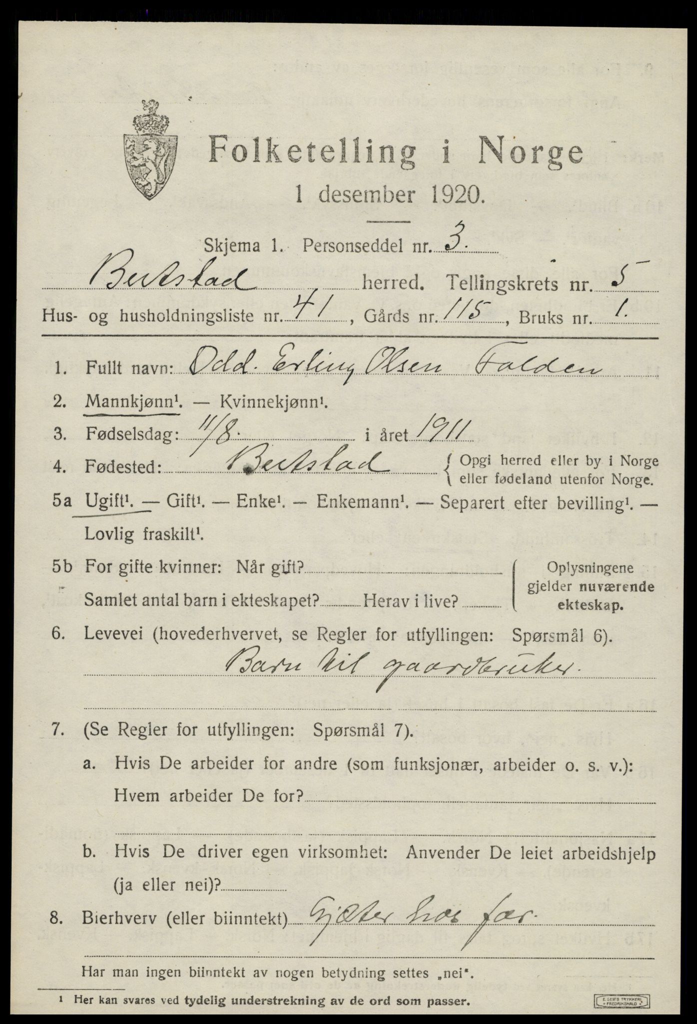 SAT, 1920 census for Beitstad, 1920, p. 4091