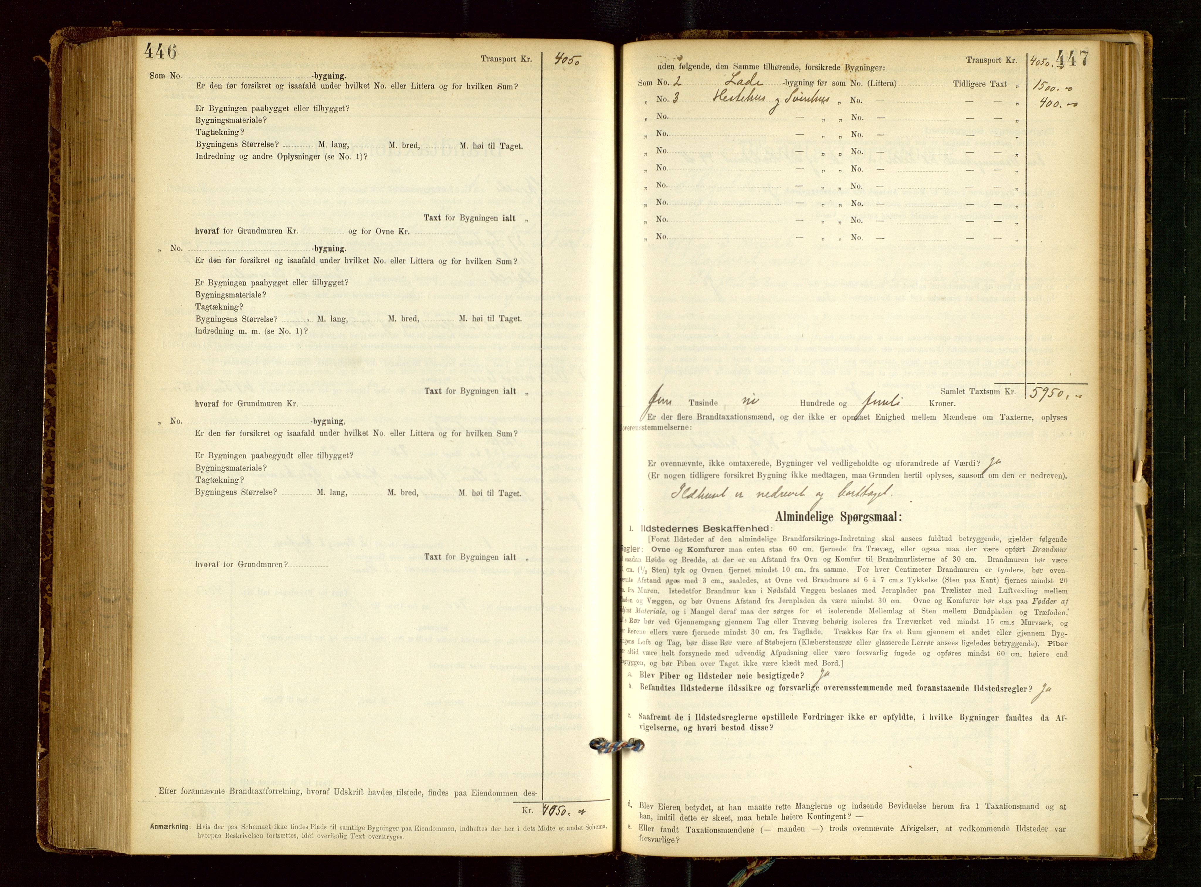 Skjold lensmannskontor, SAST/A-100182/Gob/L0001: "Brandtaxationsprotokol for Skjold Lensmandsdistrikt Ryfylke Fogderi", 1894-1939, p. 446-447