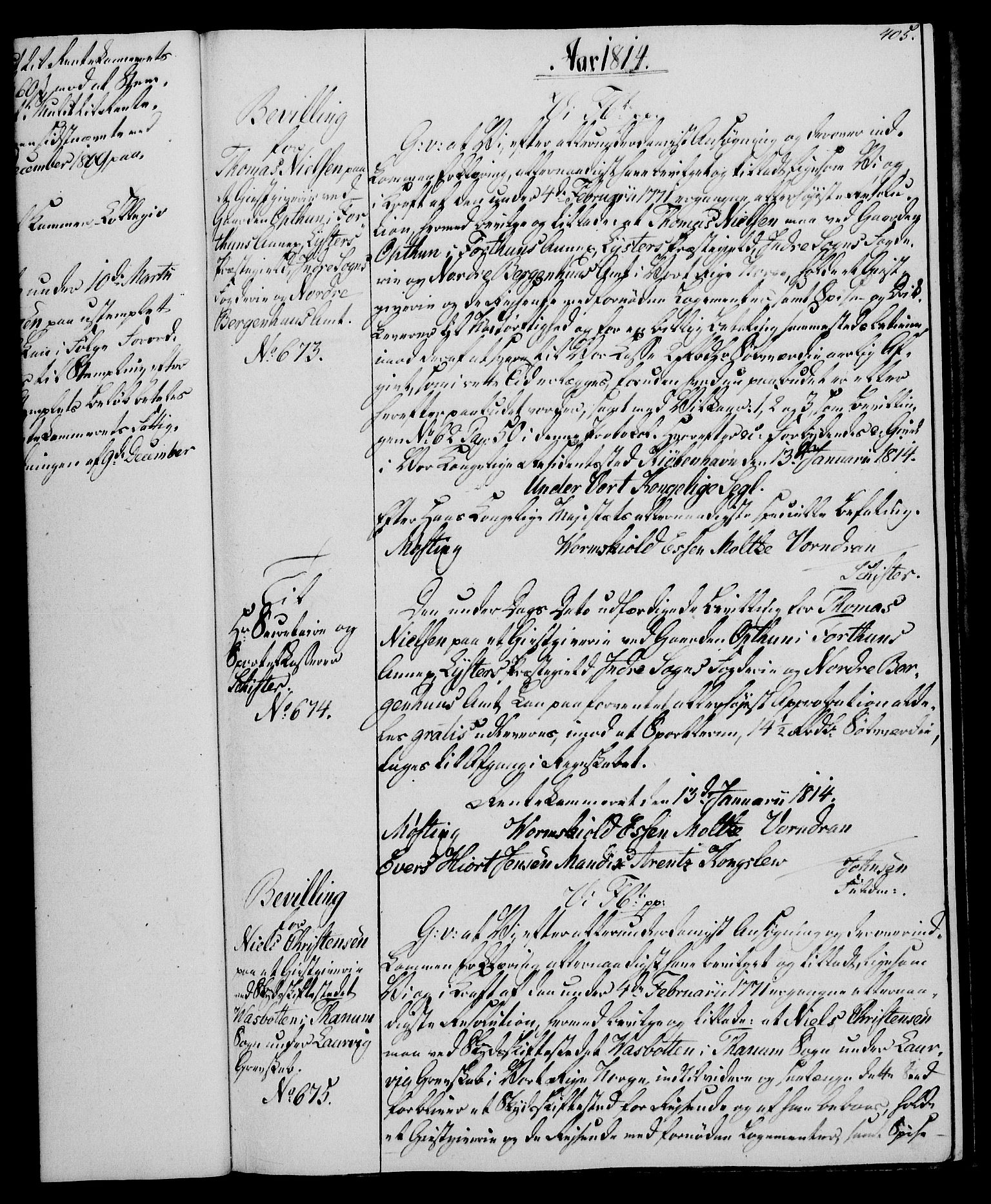 Rentekammeret, Kammerkanselliet, RA/EA-3111/G/Gg/Gga/L0020: Norsk ekspedisjonsprotokoll med register (merket RK 53.20), 1811-1814, p. 405