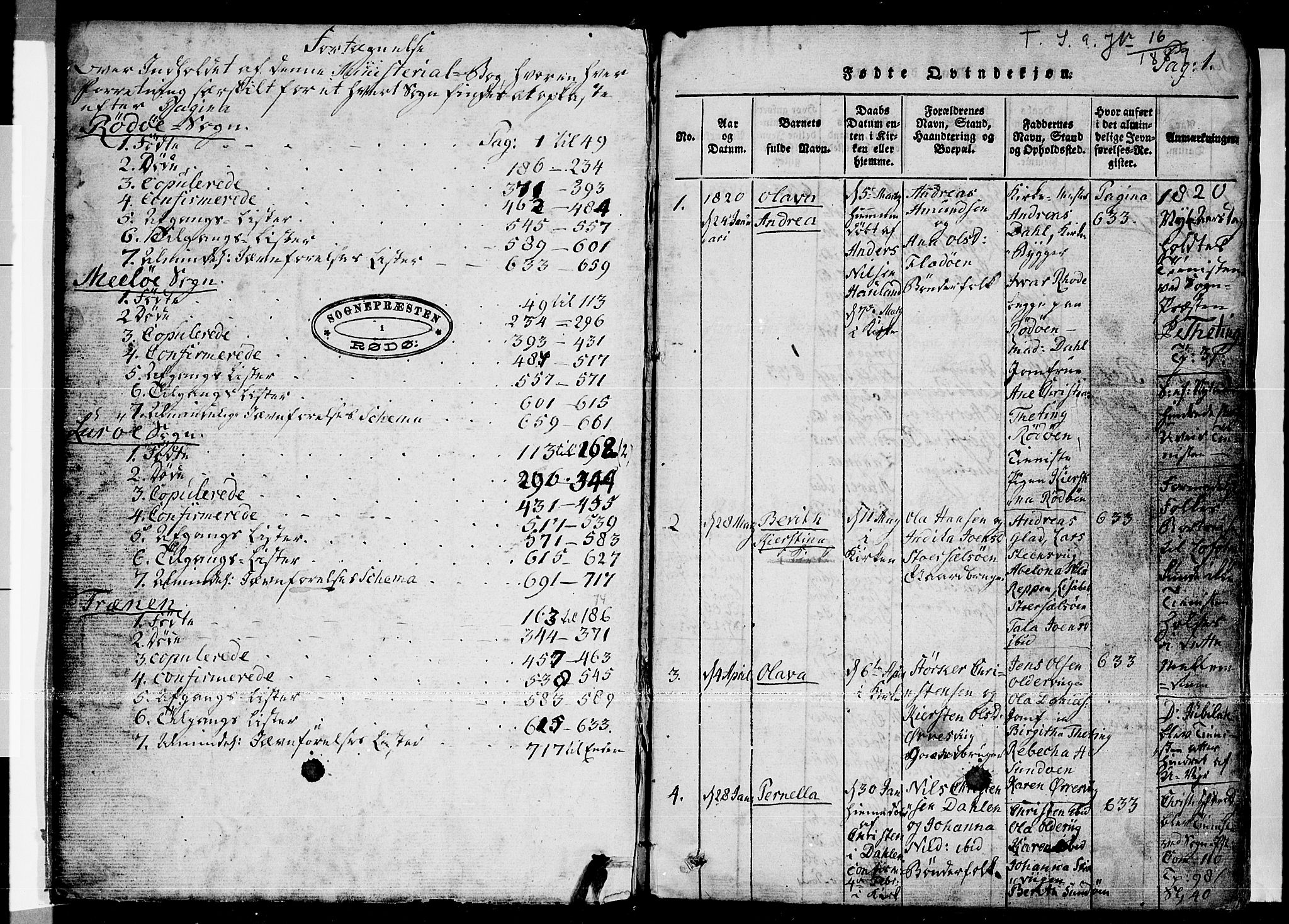 Ministerialprotokoller, klokkerbøker og fødselsregistre - Nordland, SAT/A-1459/841/L0593: Parish register (official) no. 841A04 /1, 1820-1825, p. 0-1