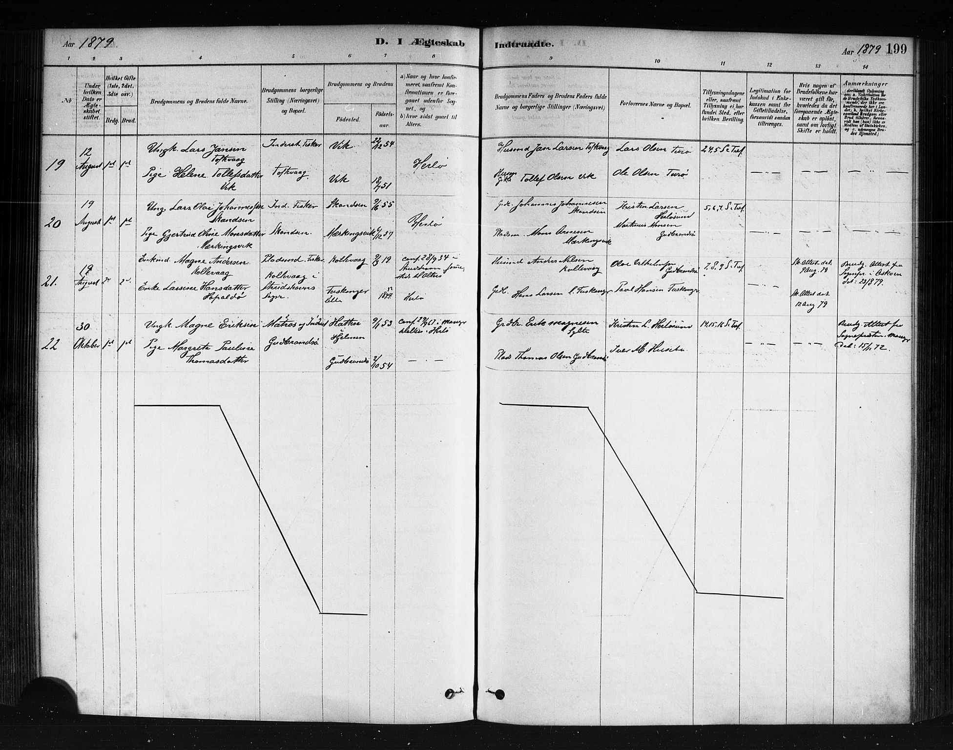 Herdla Sokneprestembete, SAB/A-75701/H/Haa: Parish register (official) no. A 3, 1878-1890, p. 199