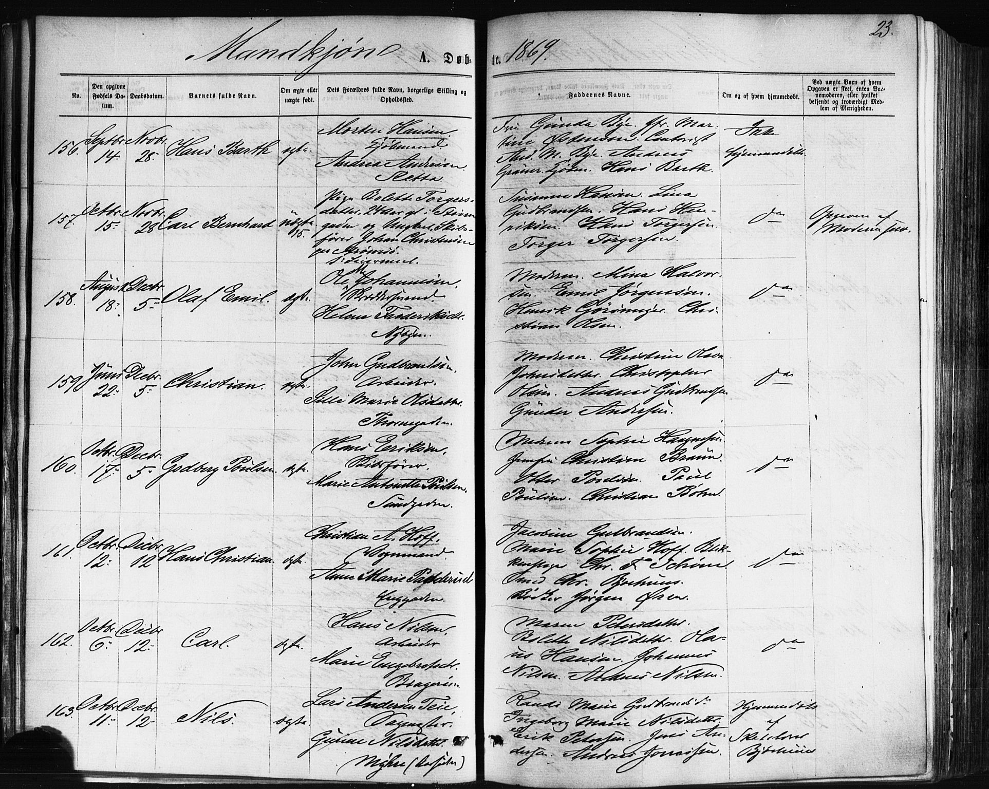 Bragernes kirkebøker, AV/SAKO-A-6/F/Fb/L0004: Parish register (official) no. II 4, 1869-1875, p. 23