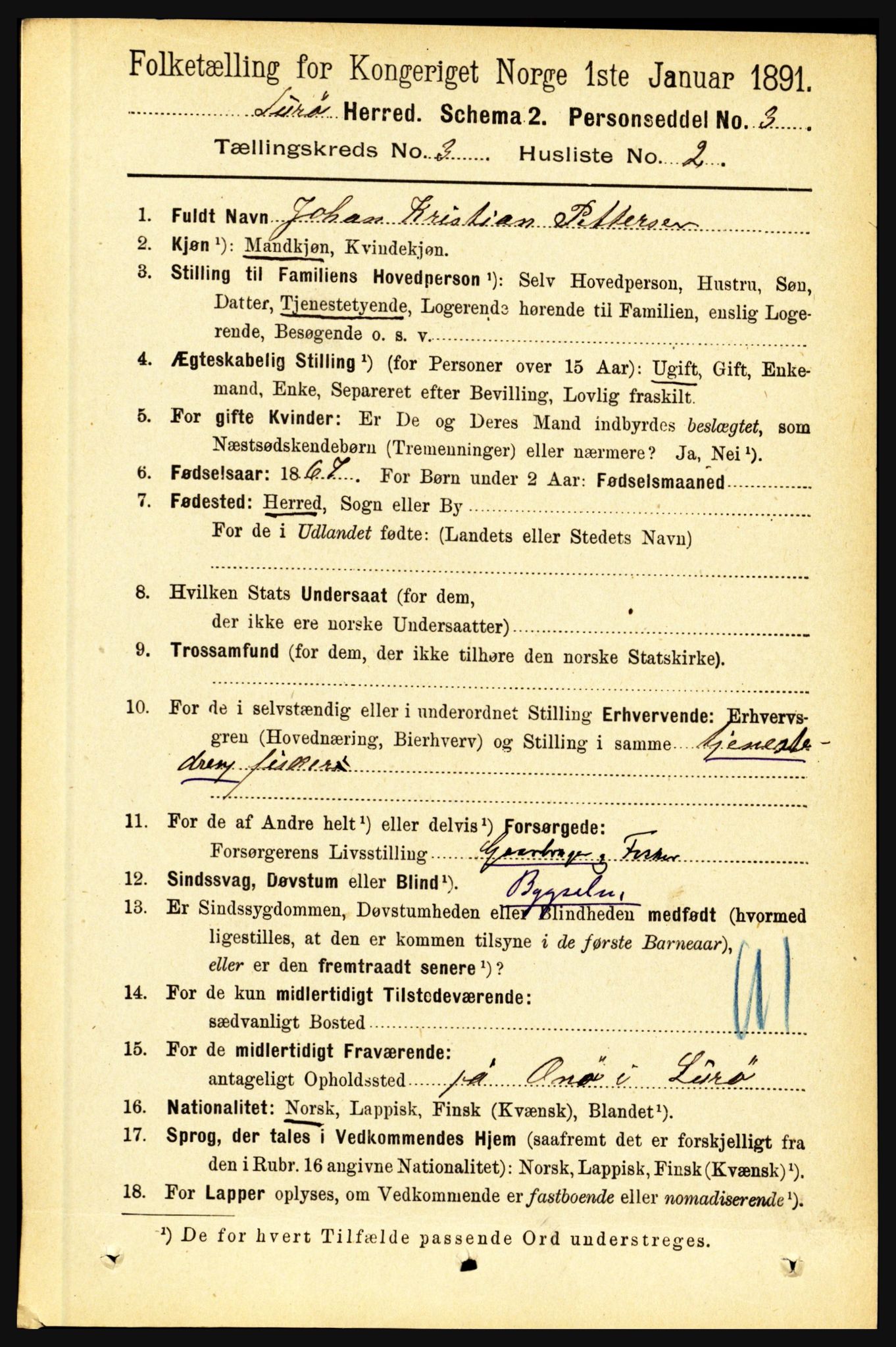 RA, 1891 census for 1834 Lurøy, 1891, p. 1451