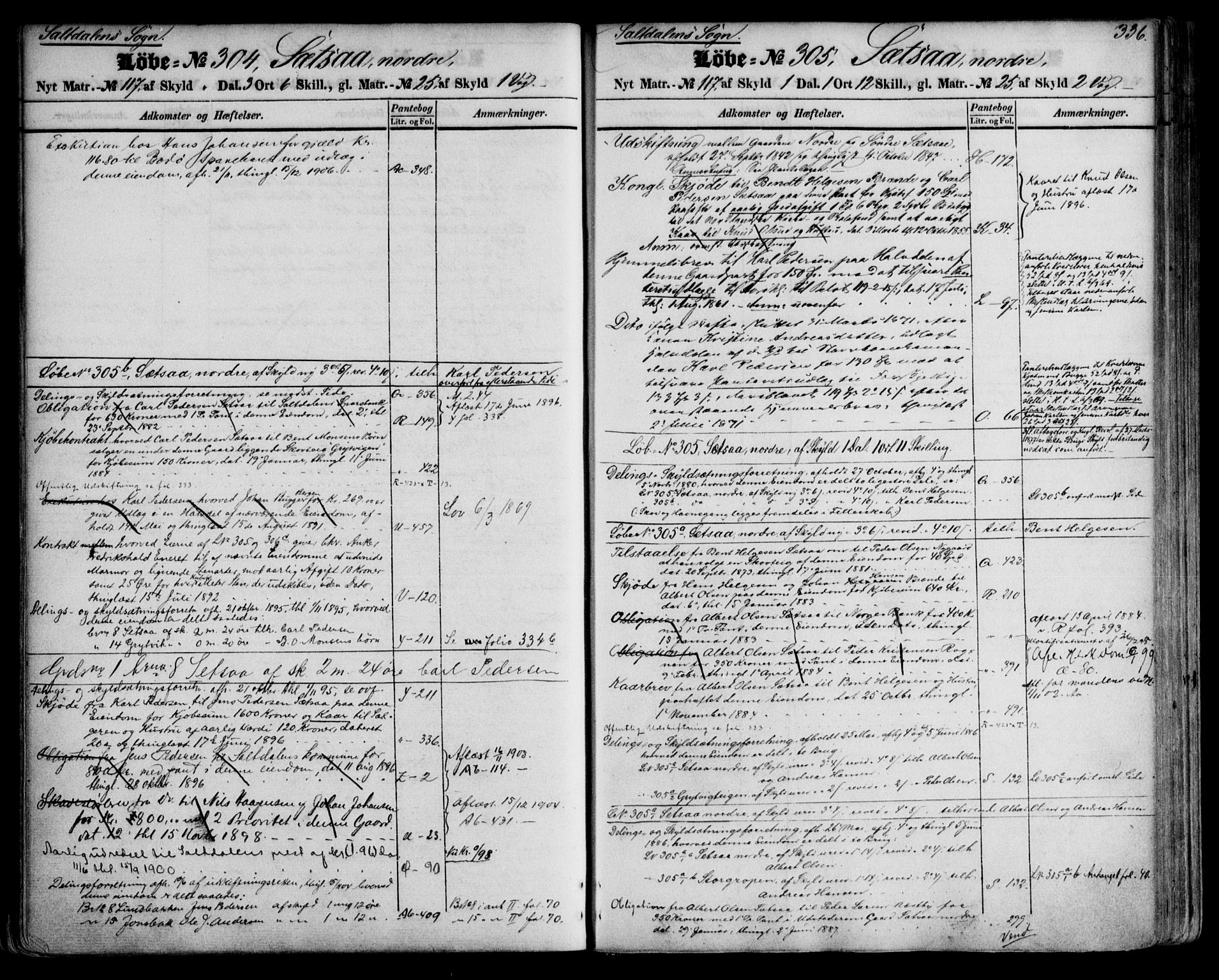 Salten sorenskriveri, SAT/A-4578/1/2/2A/L0019: Mortgage register no. 19, 1850-1906, p. 336