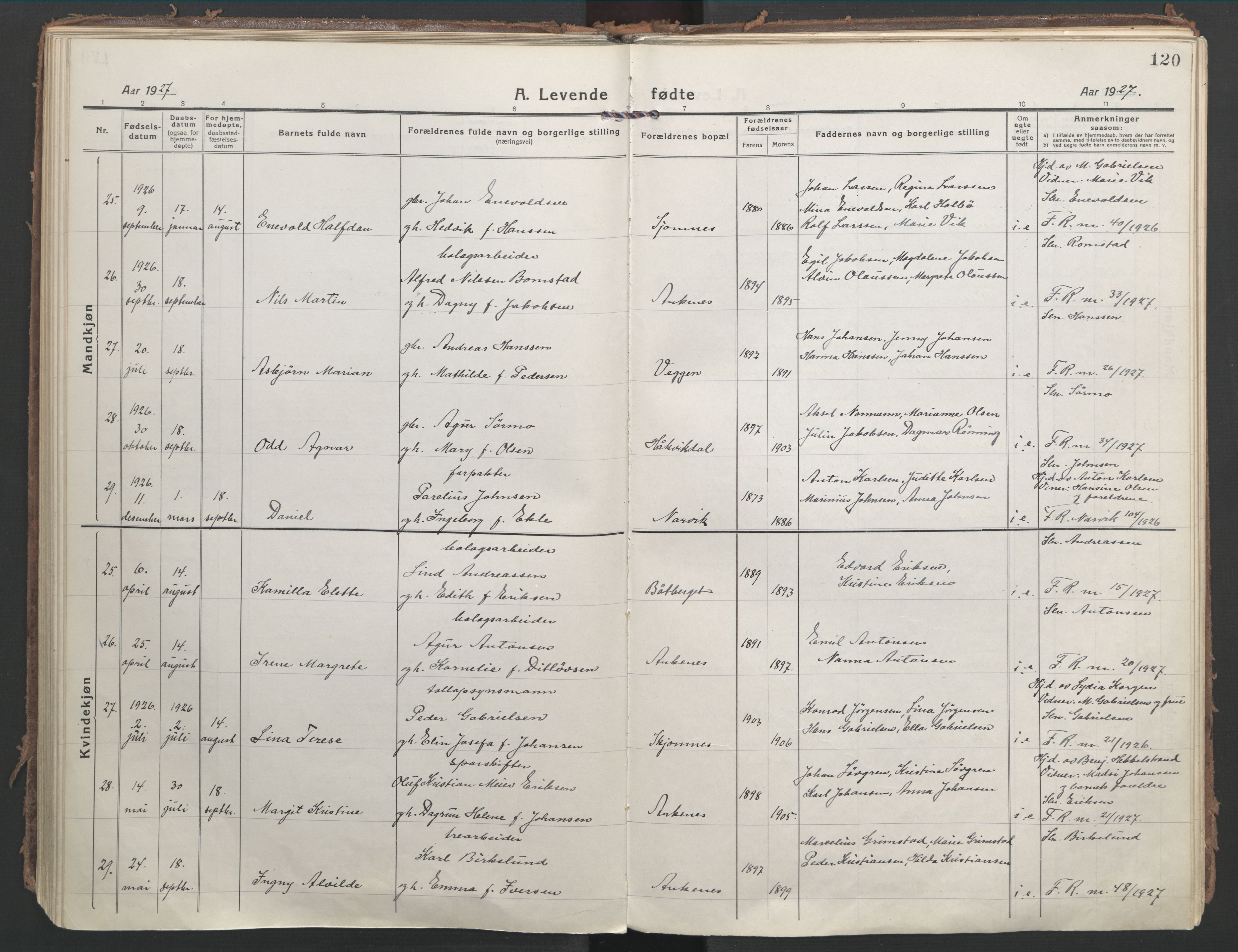 Ministerialprotokoller, klokkerbøker og fødselsregistre - Nordland, SAT/A-1459/866/L0945: Parish register (official) no. 866A08, 1917-1935, p. 120