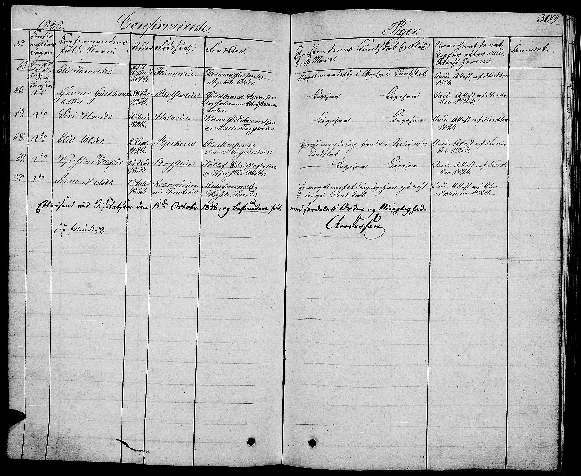 Ringsaker prestekontor, AV/SAH-PREST-014/L/La/L0004: Parish register (copy) no. 4, 1827-1838, p. 309
