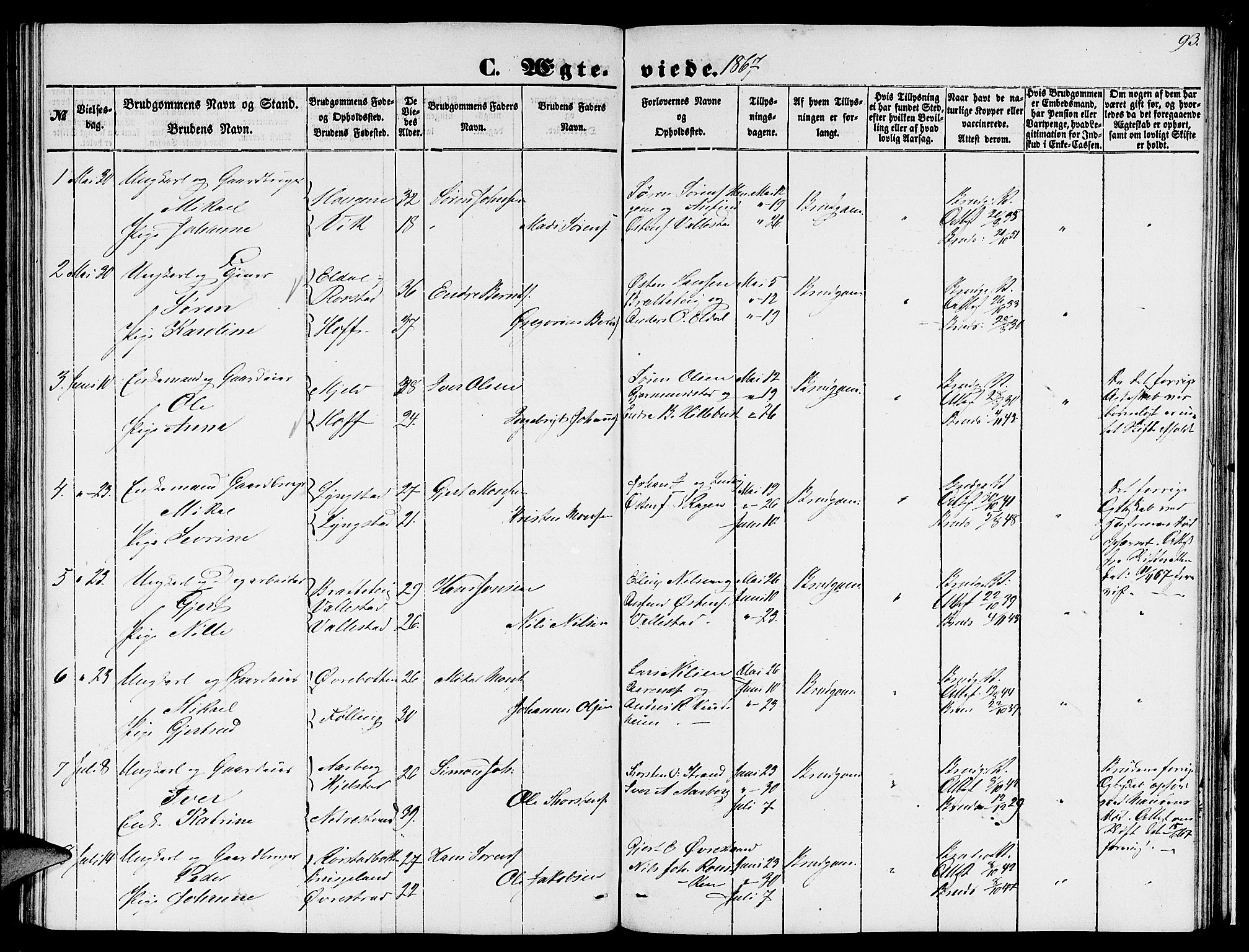Gaular sokneprestembete, SAB/A-80001/H/Hab: Parish register (copy) no. C 1, 1853-1877, p. 93