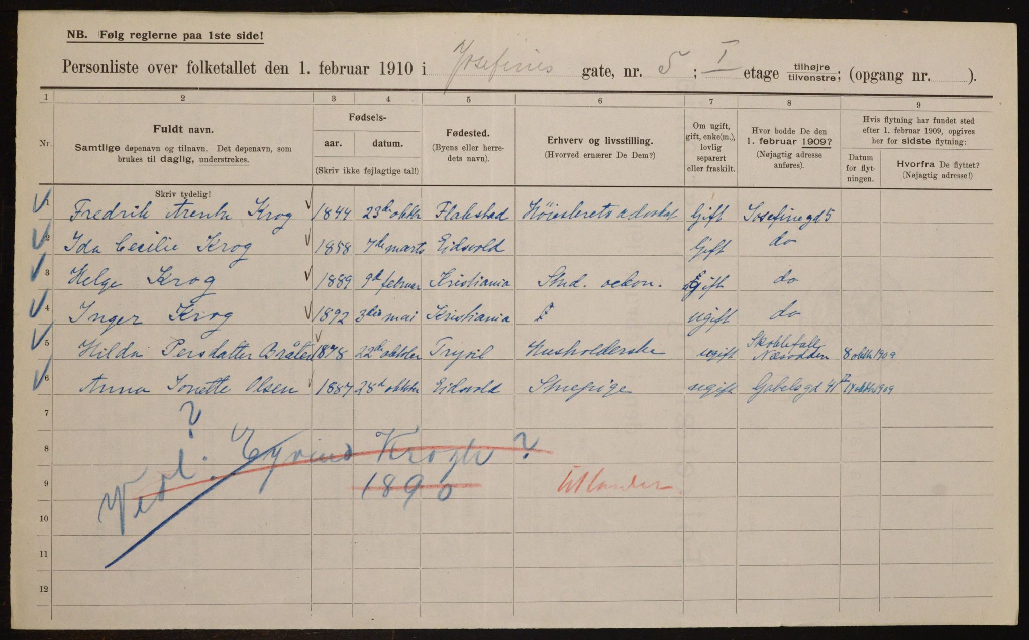 OBA, Municipal Census 1910 for Kristiania, 1910, p. 46002