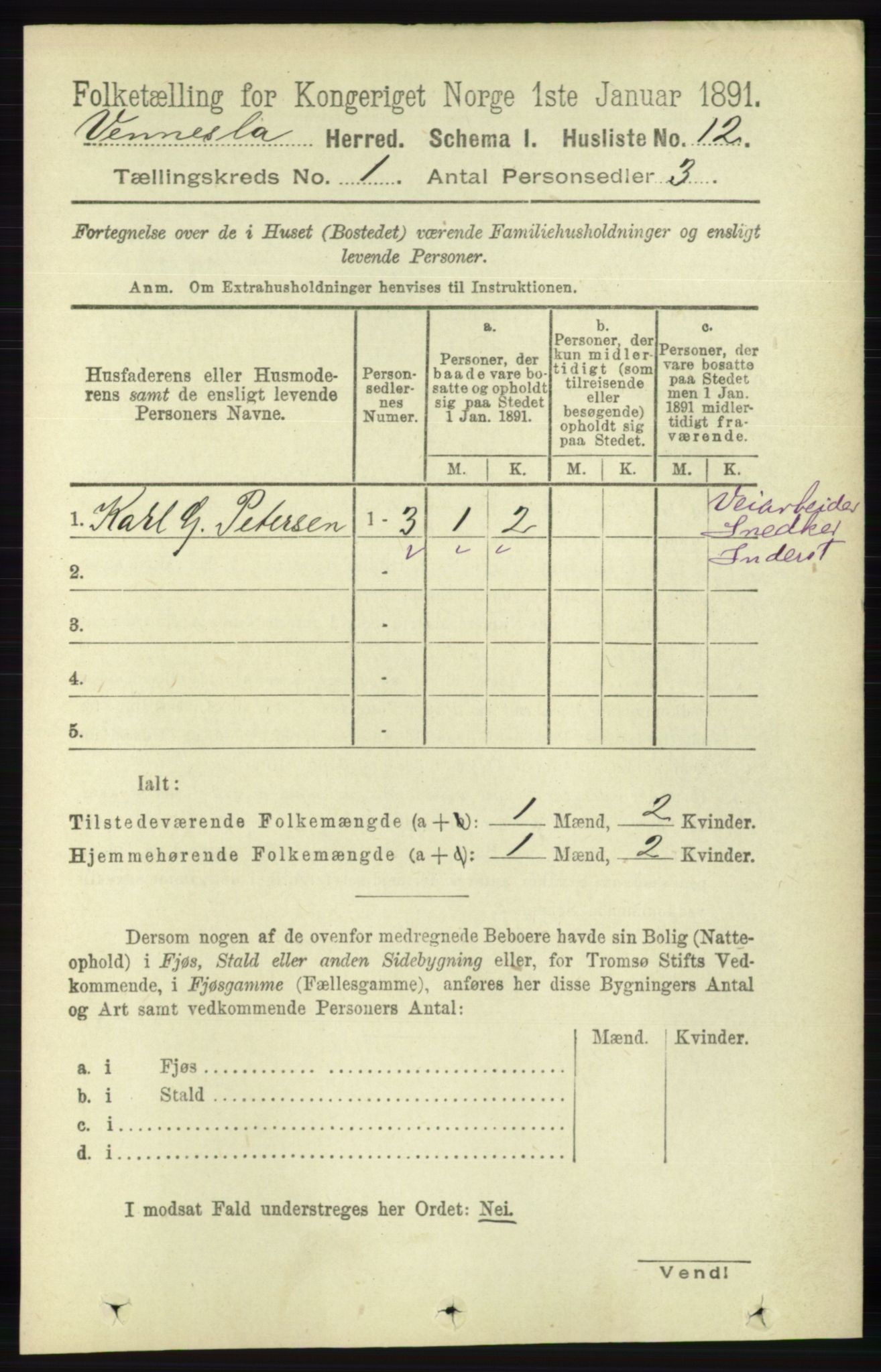 RA, 1891 census for 1014 Vennesla, 1891, p. 29