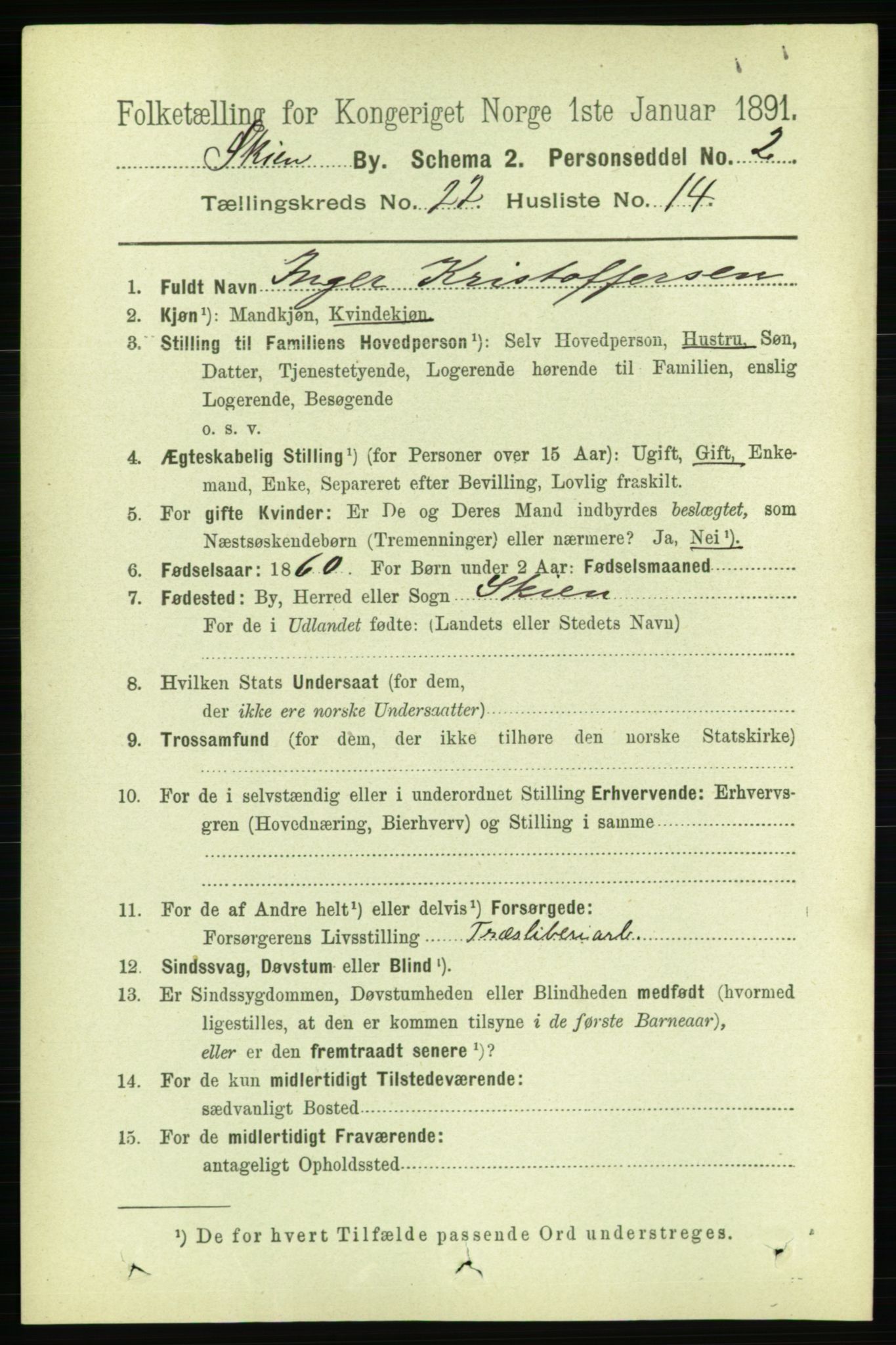 RA, 1891 census for 0806 Skien, 1891, p. 5808