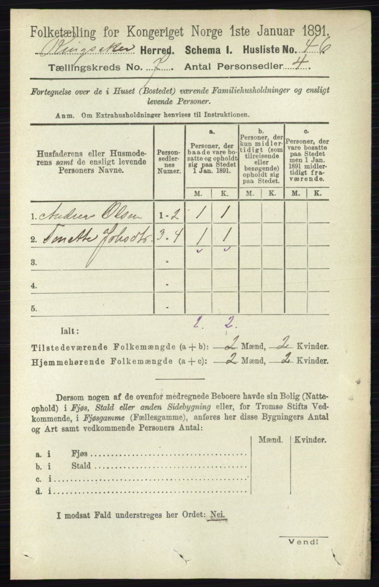 RA, 1891 census for 0412 Ringsaker, 1891, p. 3836