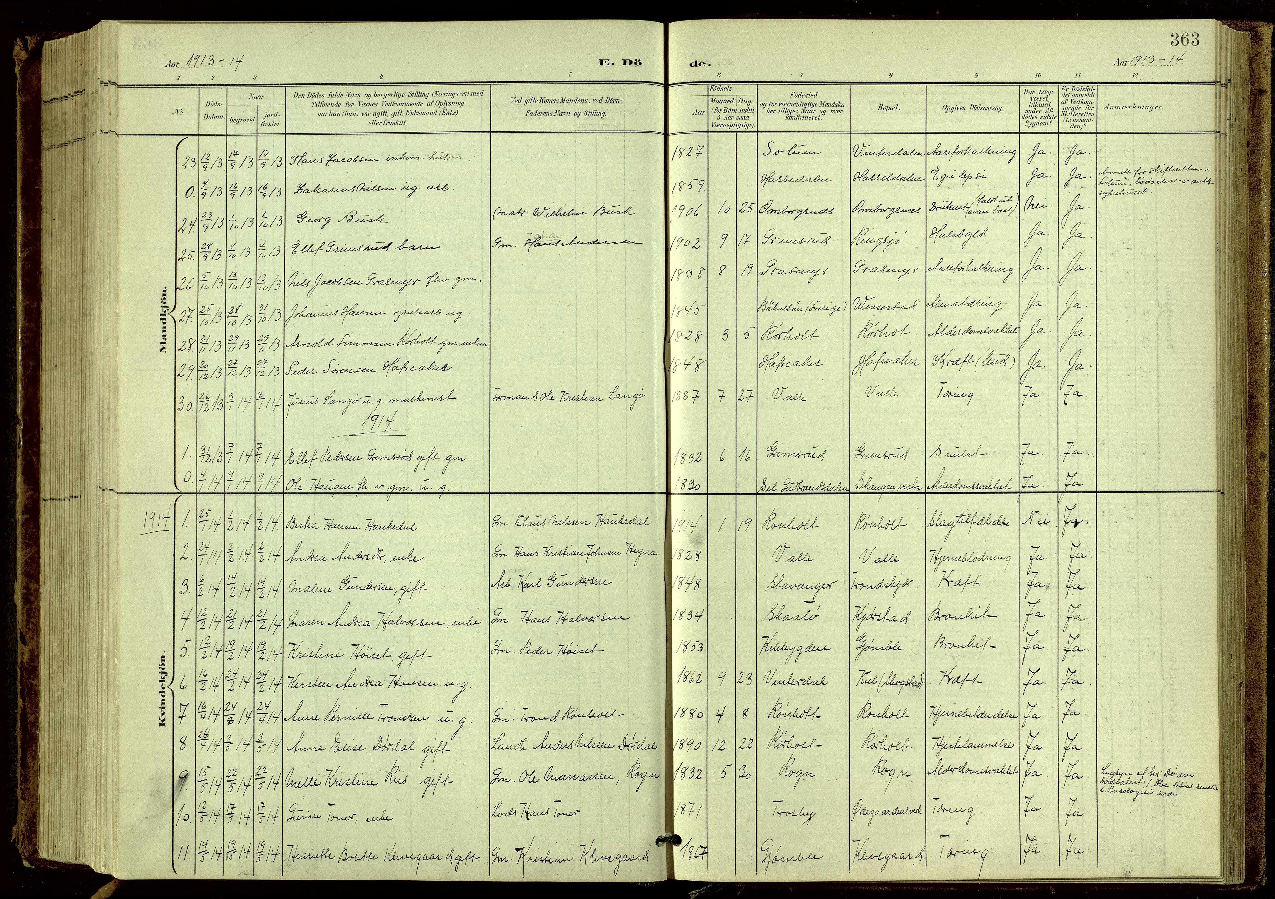 Bamble kirkebøker, SAKO/A-253/G/Ga/L0010: Parish register (copy) no. I 10, 1901-1919, p. 363