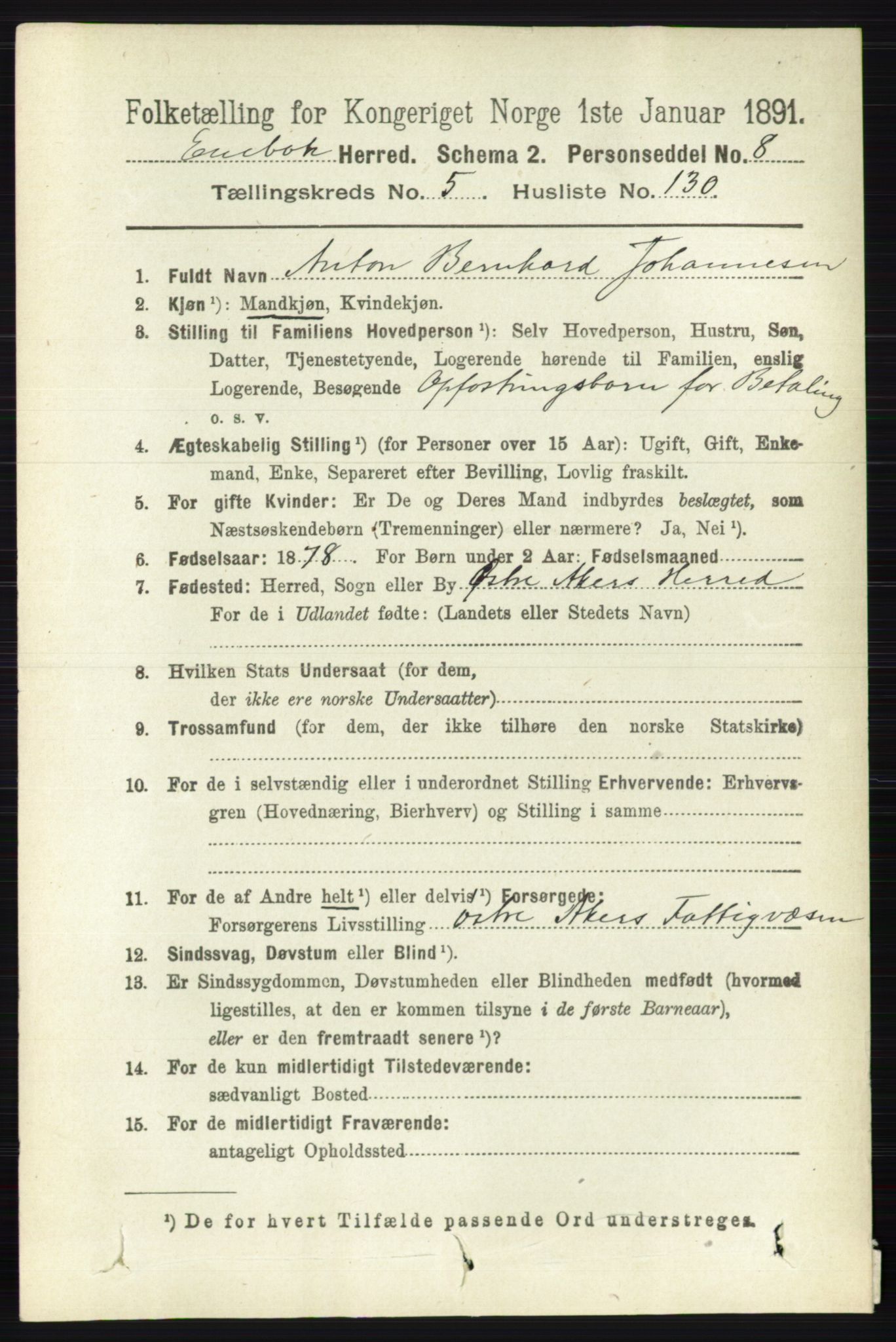 RA, 1891 census for 0229 Enebakk, 1891, p. 2791